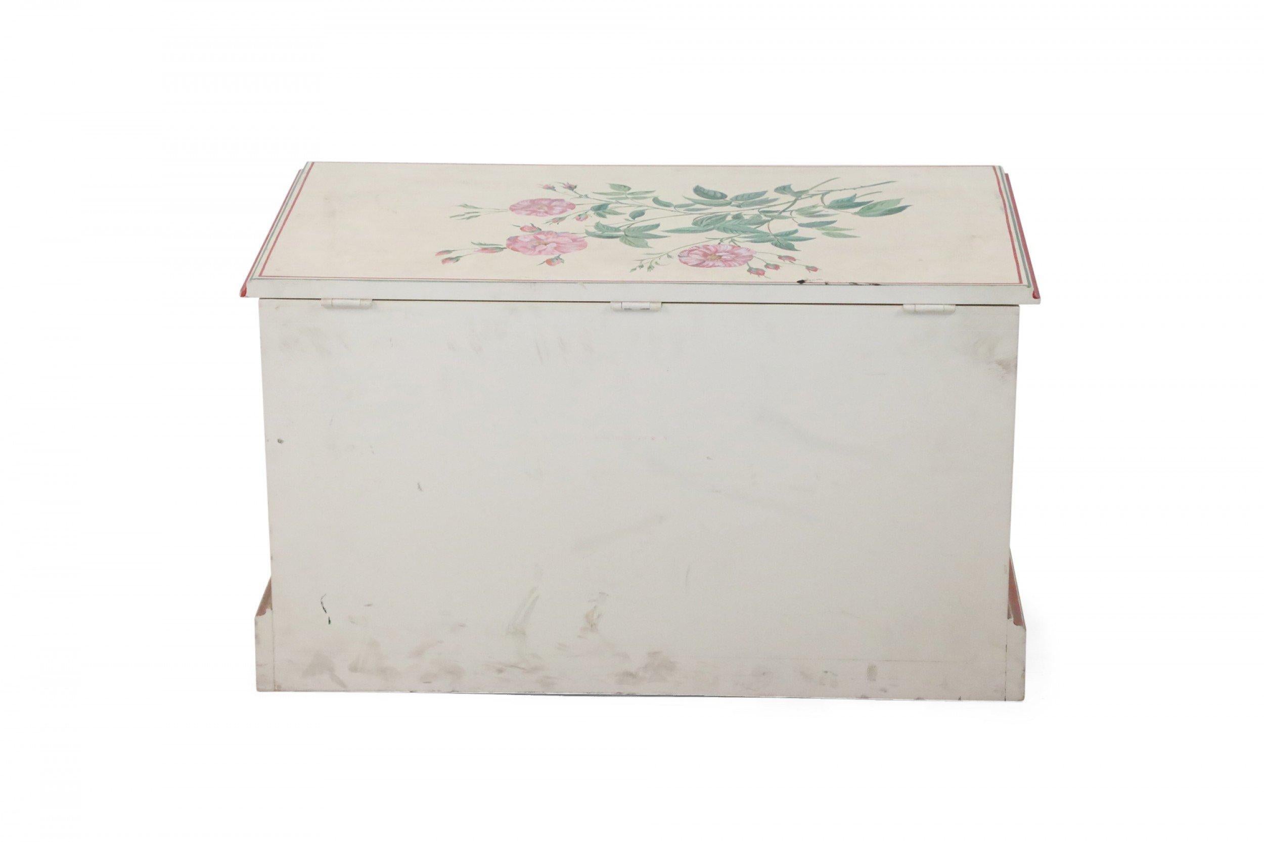 American Contemporary Painted Beige and Floral Floor Trunk For Sale