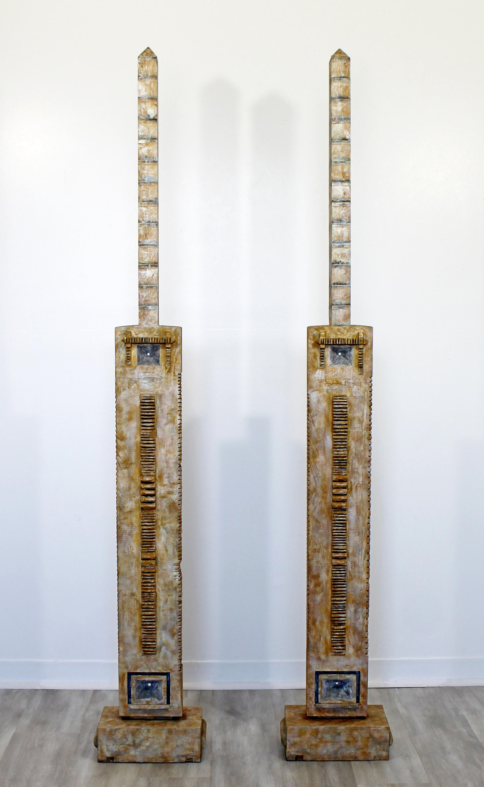For your consideration is a beautiful pair of painted wooden floor sculptures, signed and dated by Kenji Umeda, 1990. In excellent condition. The dimensions of each are 12