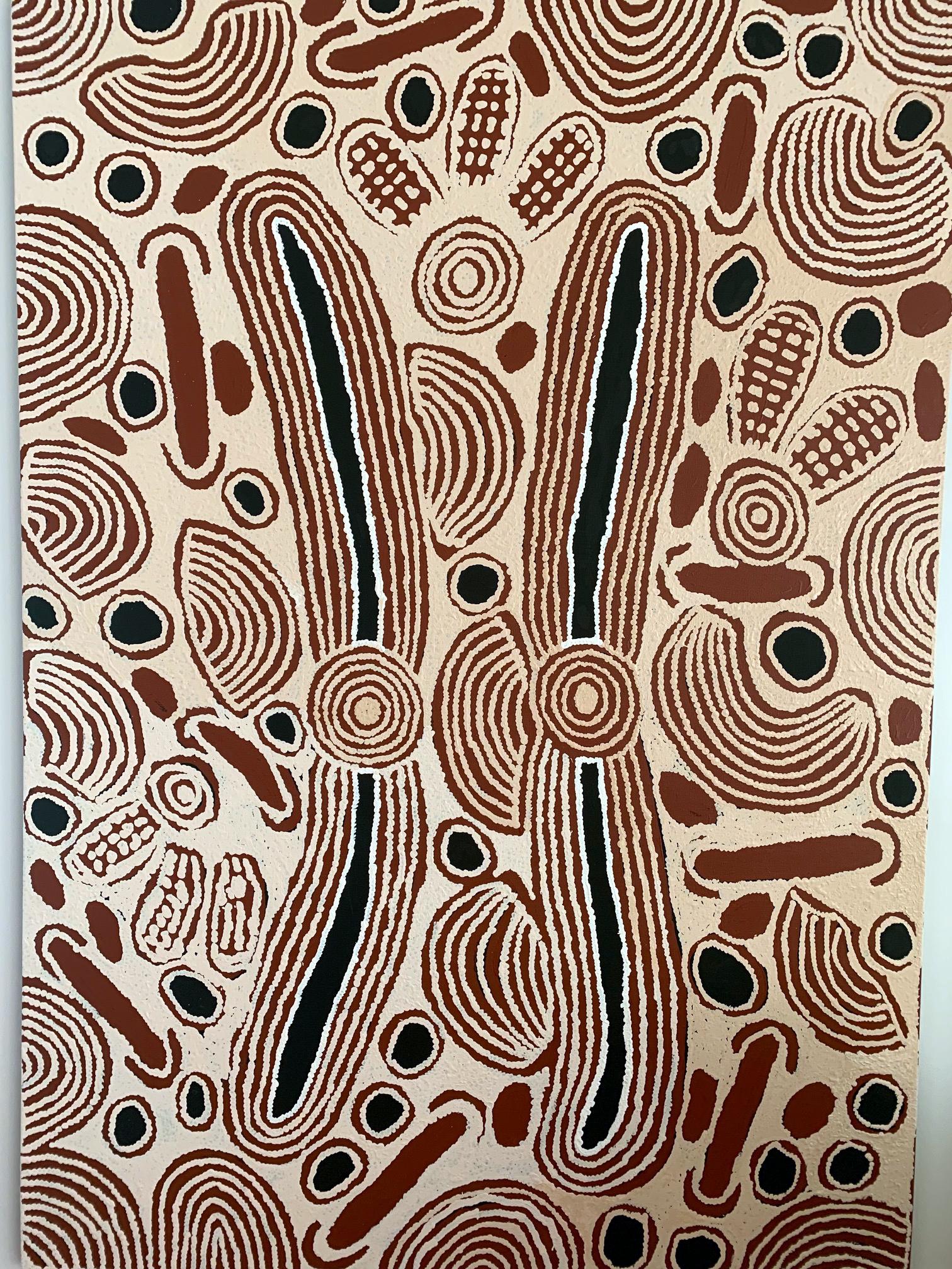 Une grande peinture aborigène de Ningura Napurrula (1938-2013).
Titre : 