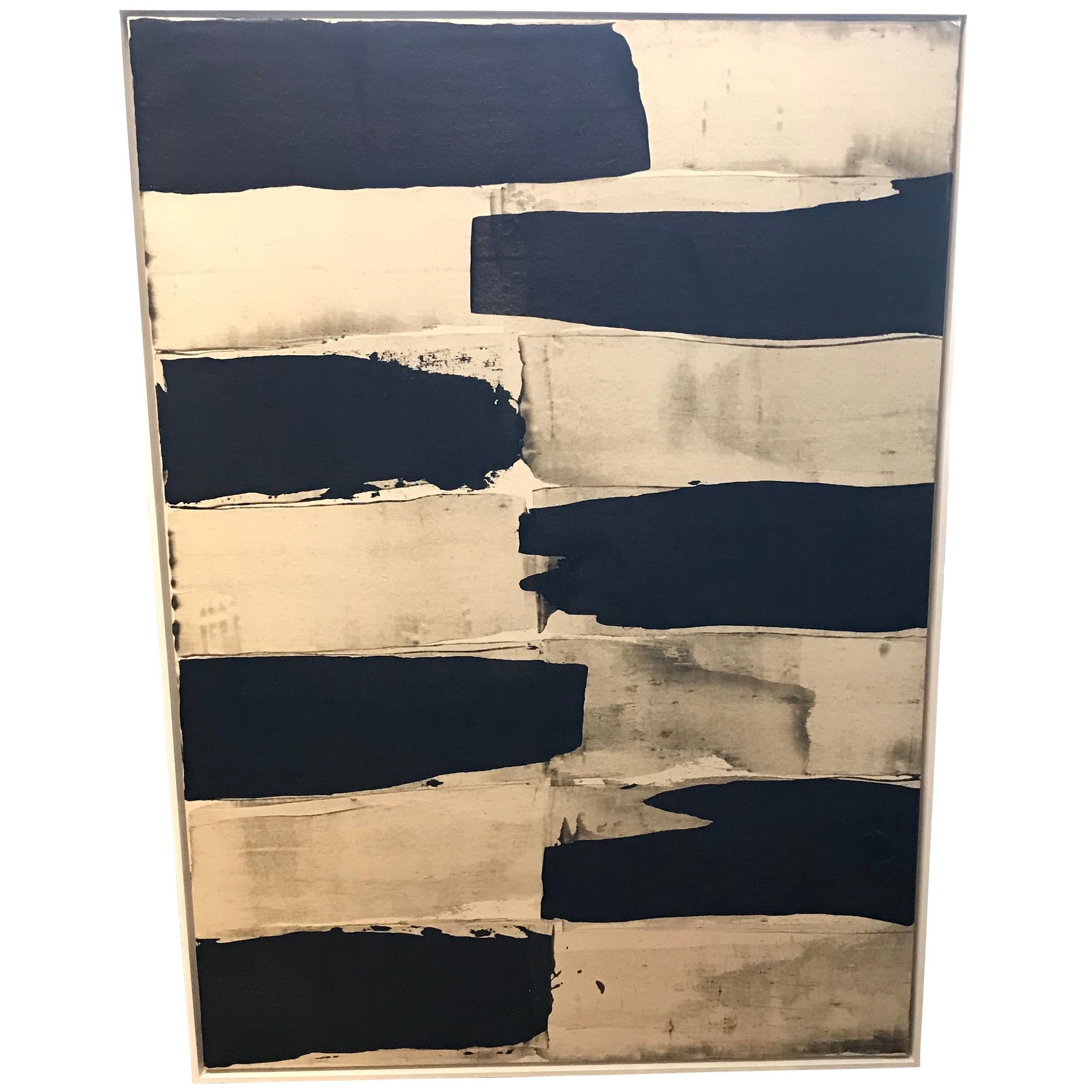 Contemporary Black and Cream Abstract Painting by Artist Louise Cara, France