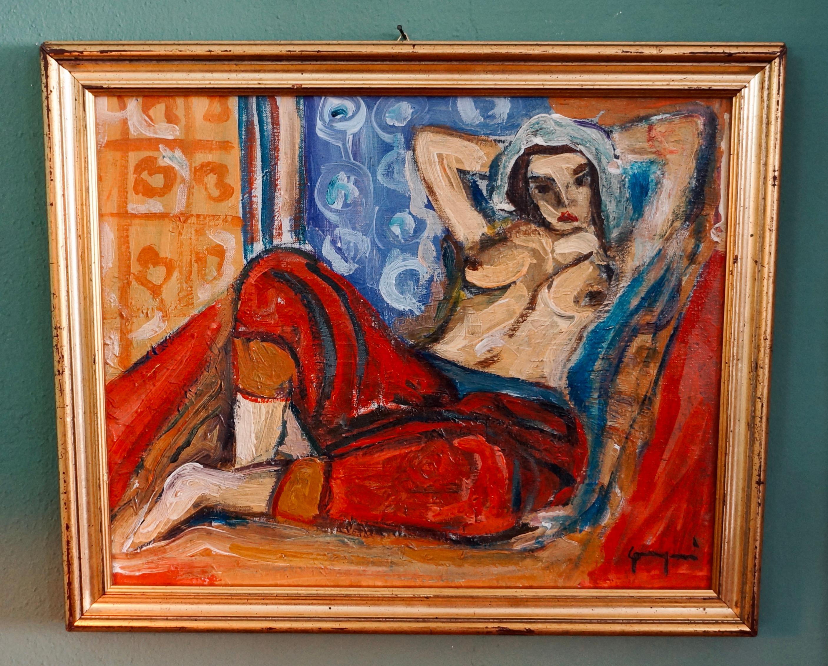 Painted Contemporary Painting, French Artist, Matisse Style Odalisque For Sale