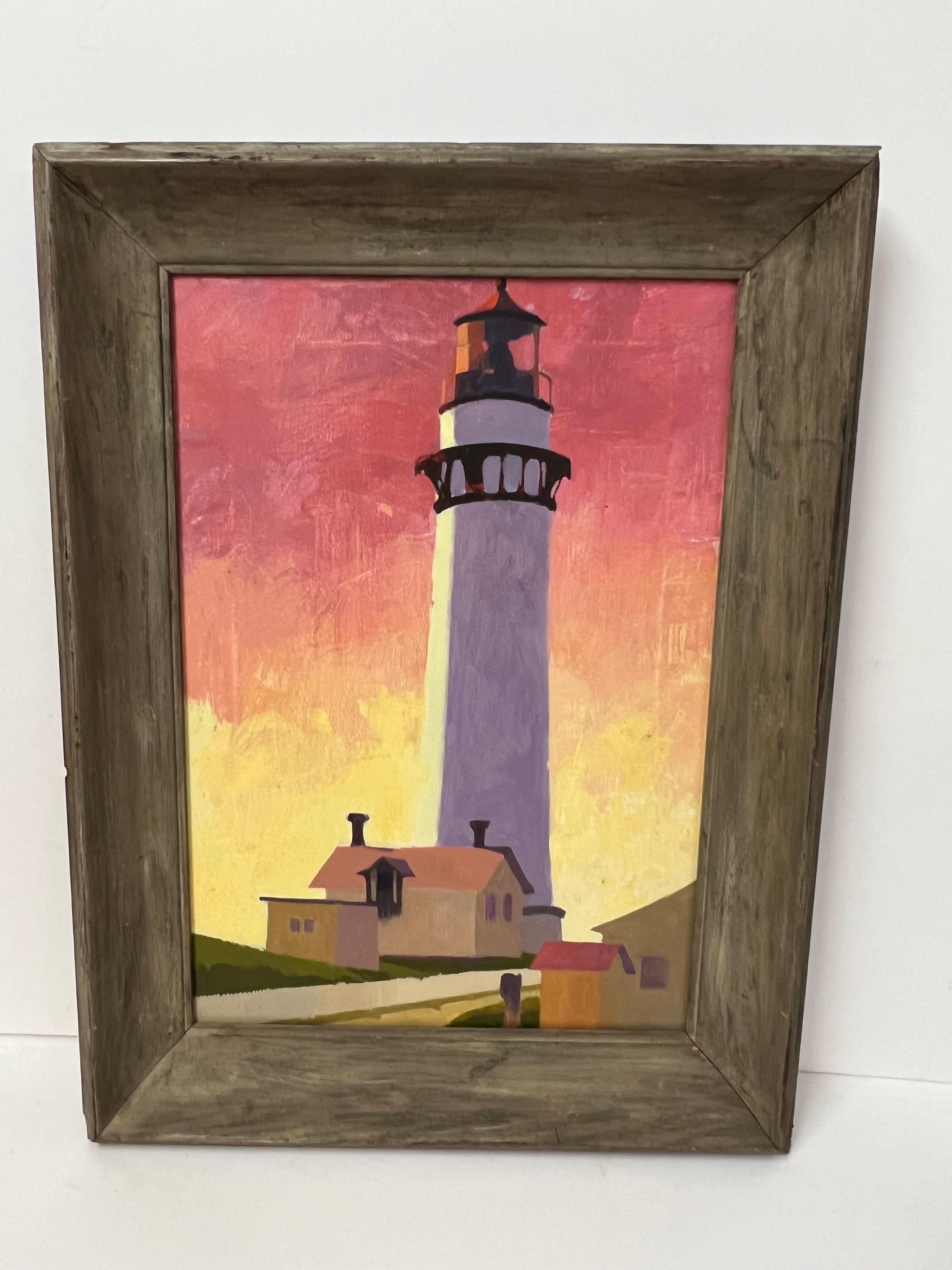 Contemporary Painting of a Lighthouse (Ende des 20. Jahrhunderts) im Angebot