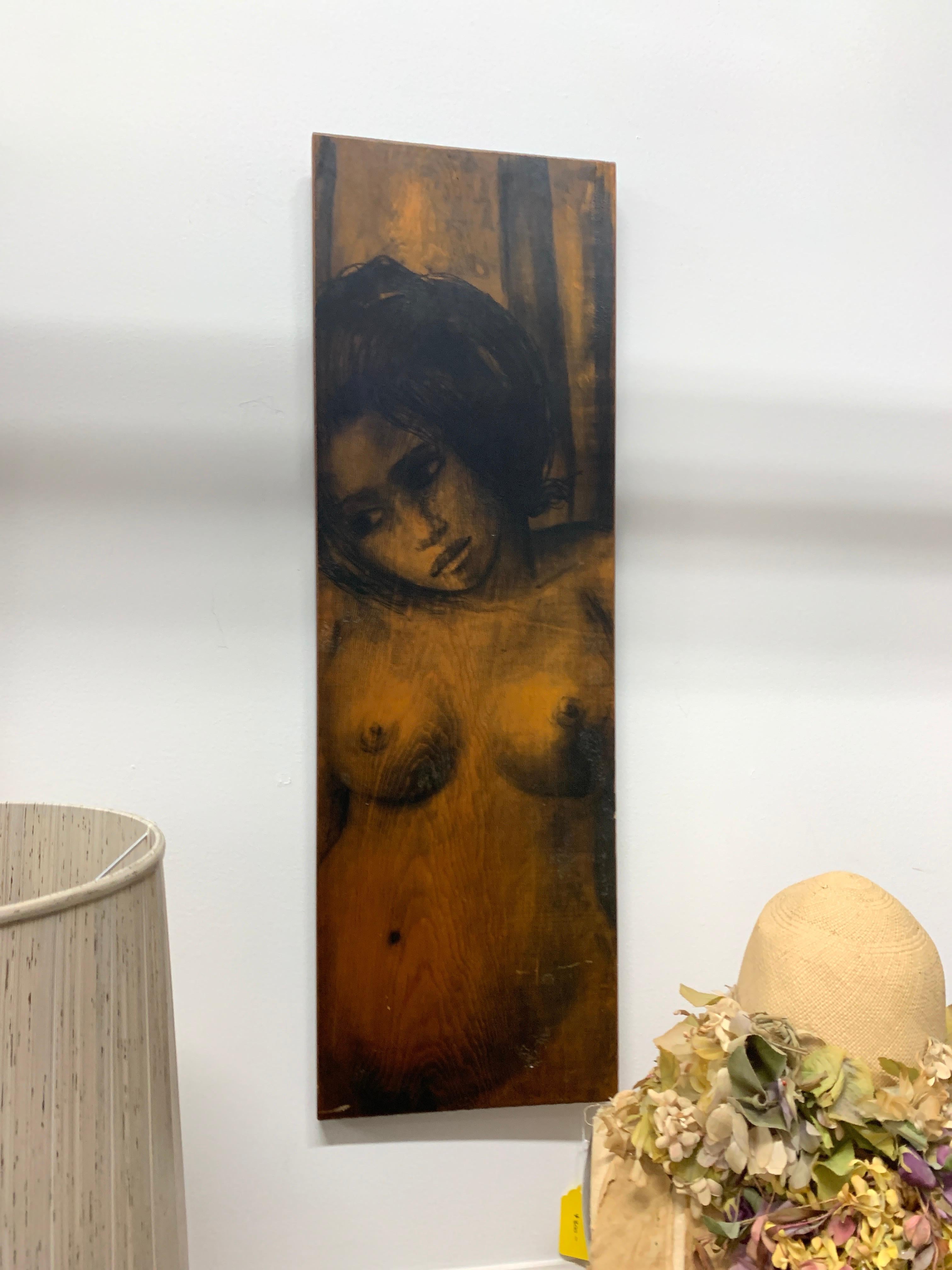 Contemporary Modern Oil on Wood Painting of Nude Woman