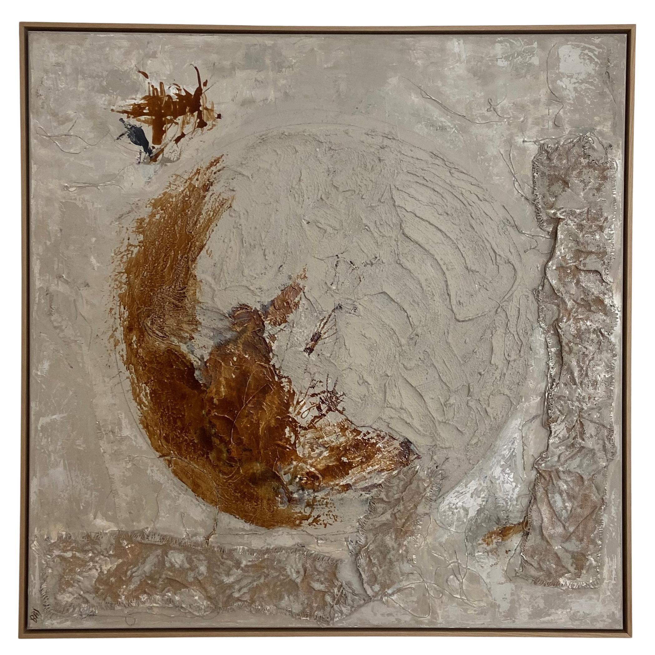 Brown Beige Acrylic Abstract Earth Painting, Framed
