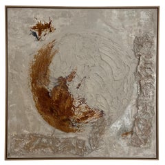 Contemporary Painting on Canvas Burlap Brown Beige Acrylic Earth Drawing, Framed