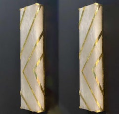 Contemporary Pair Italian Alabaster Marble and brass Wall Lights or Sconces