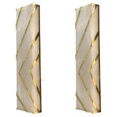 Contemporary Pair Italian Alabaster Marble and brass Wall Lights or Sconces