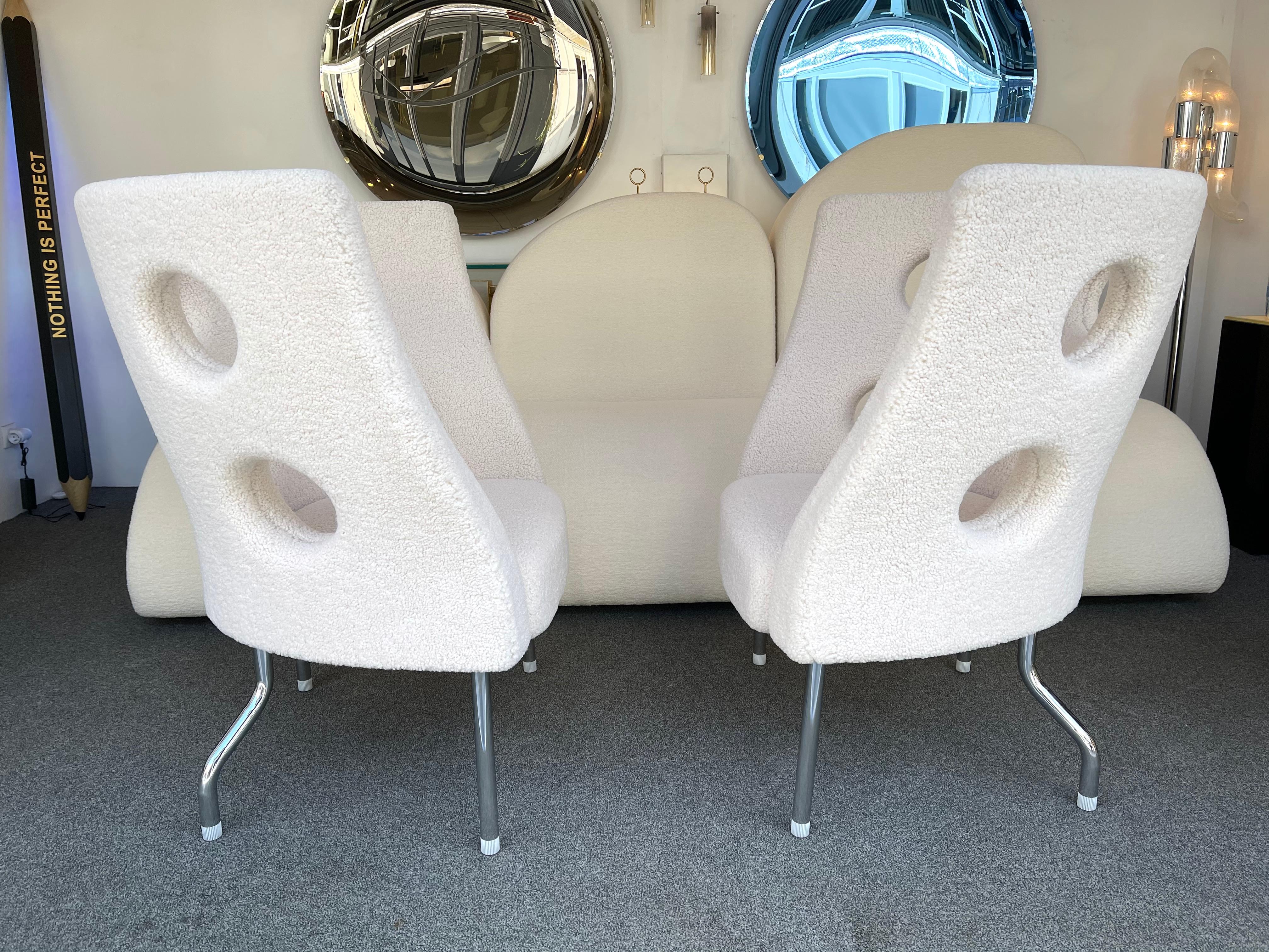 Pair of armchairs lounge chairs by Paolo Rizzatto. New upholstery with a bouclé sheep style fabric. Famous design like Gio Ponti, Gianfranco Frattini, Cassina, Osvaldo Borsani, Joe Colombo, Vico Magistretti, Ico Luisa Parisi, Mario Bellini, Tito