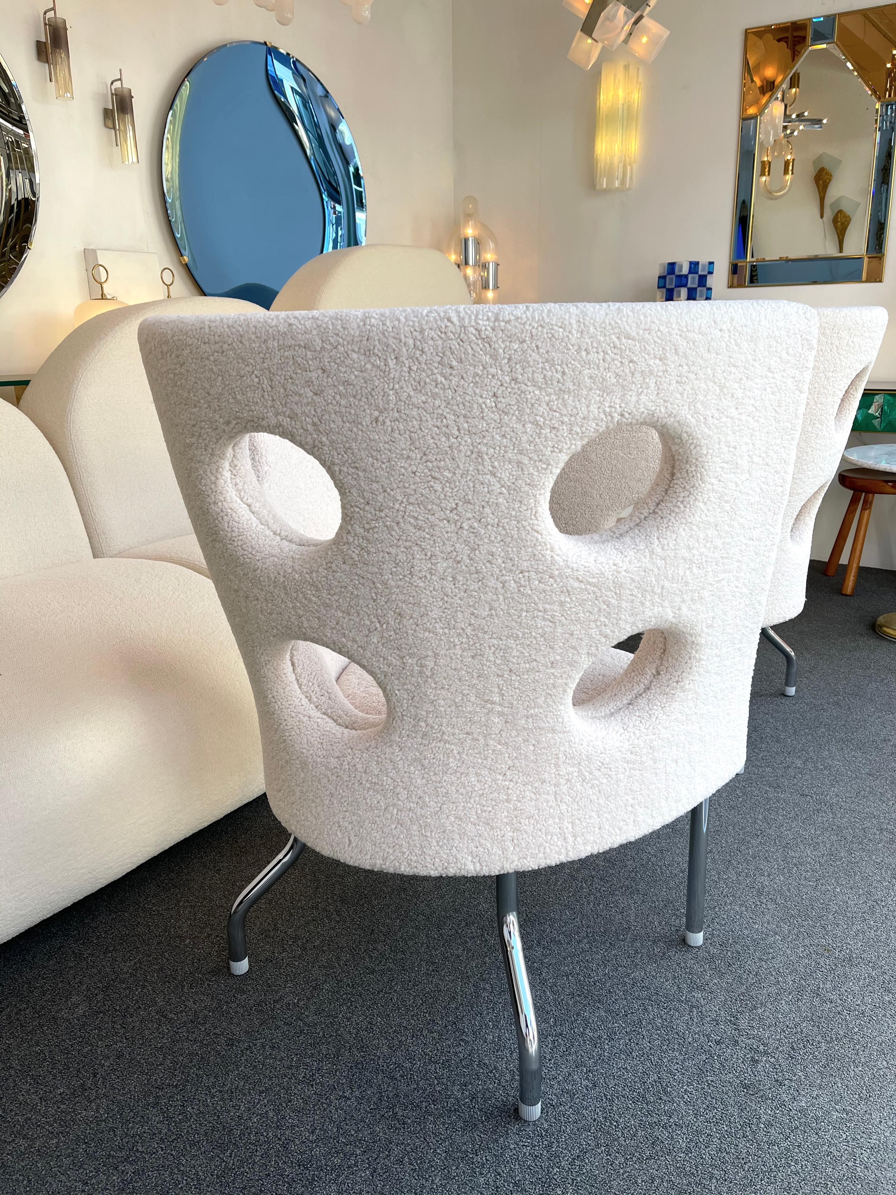 Contemporary Pair of Armchairs Bouclé Fabric by Paolo Rizzatto, Italy 2