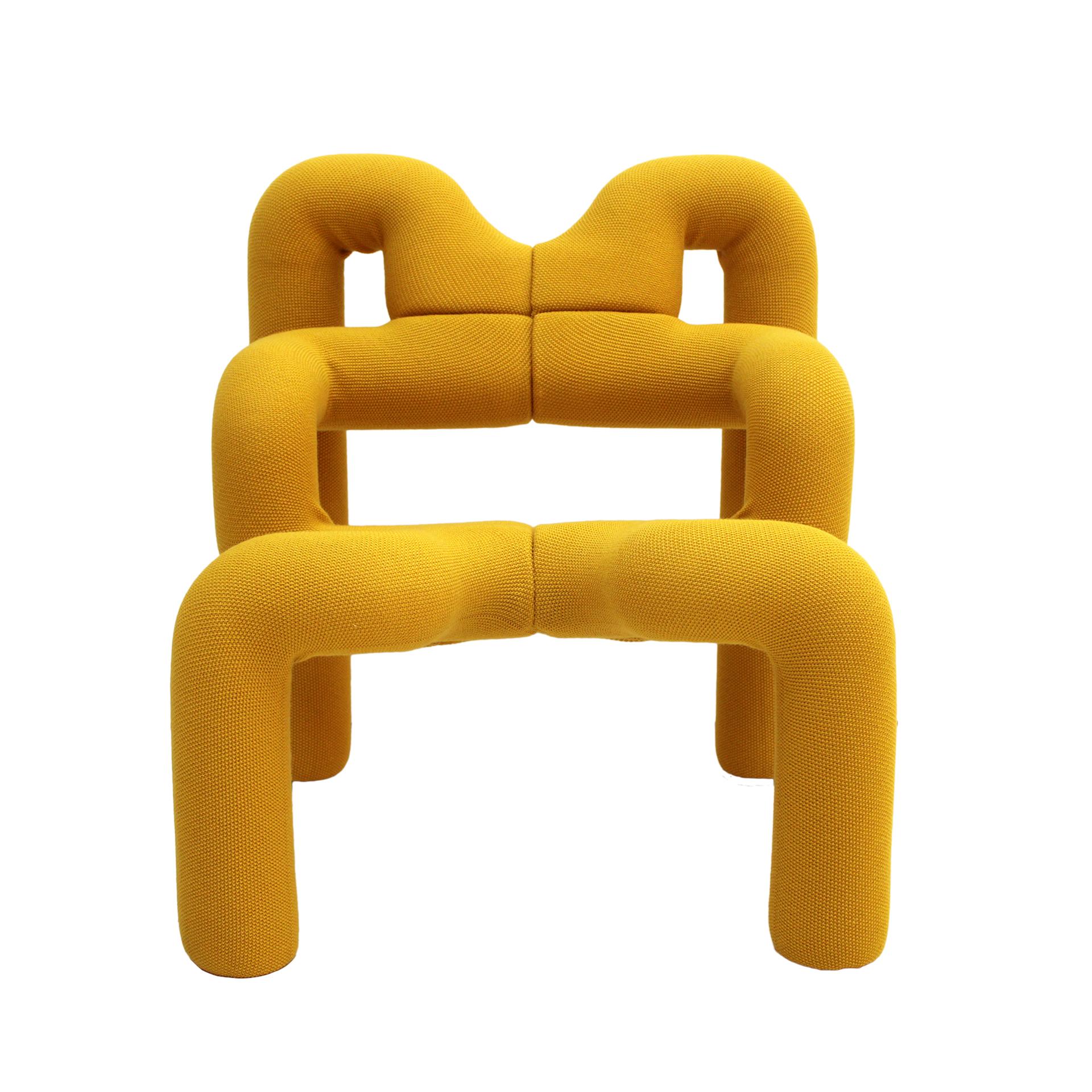 Mod Ekstrem armchairs designed by Terje Ekstrom. Structure made of steel covered with woolen knit foam, and upholstered with yellow wool fabric.

Every item LA Studio offers is checked by our team of 10 craftsmen in our in-house workshop. Special