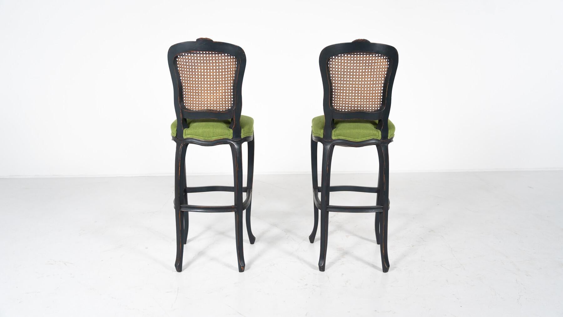 Contemporary  Bar Stools Louis XV Style, Green Fabric, Belgium

Sold individually 