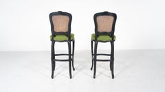 Contemporary  Bar Stool  Louis XV Style, Green Fabric, Belgium