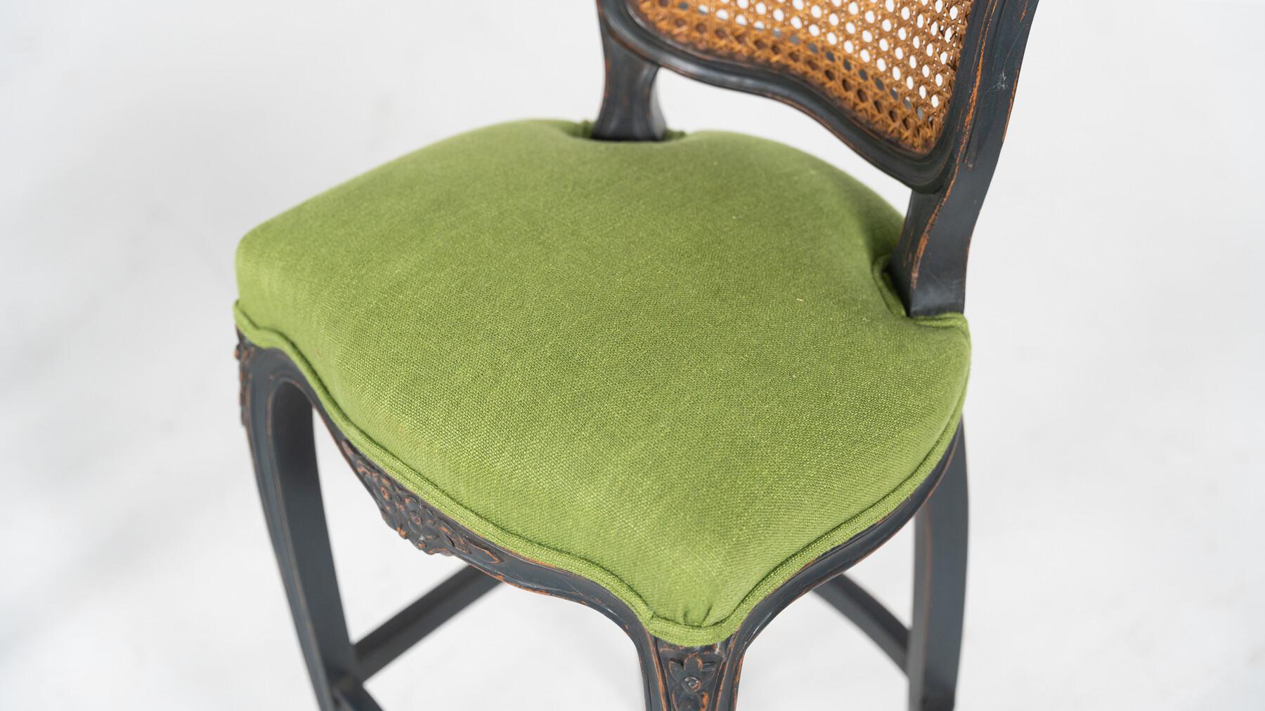 Velvet Contemporary  Bar Stool  Louis XV Style, Green Fabric, Belgium For Sale