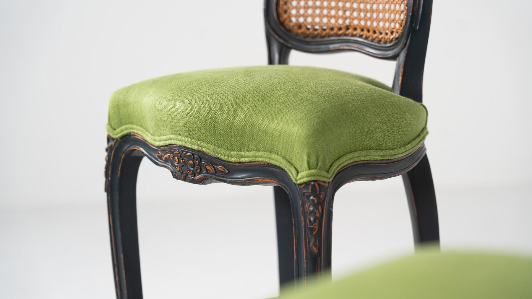 Contemporary  Bar Stool  Louis XV Style, Green Fabric, Belgium For Sale 1