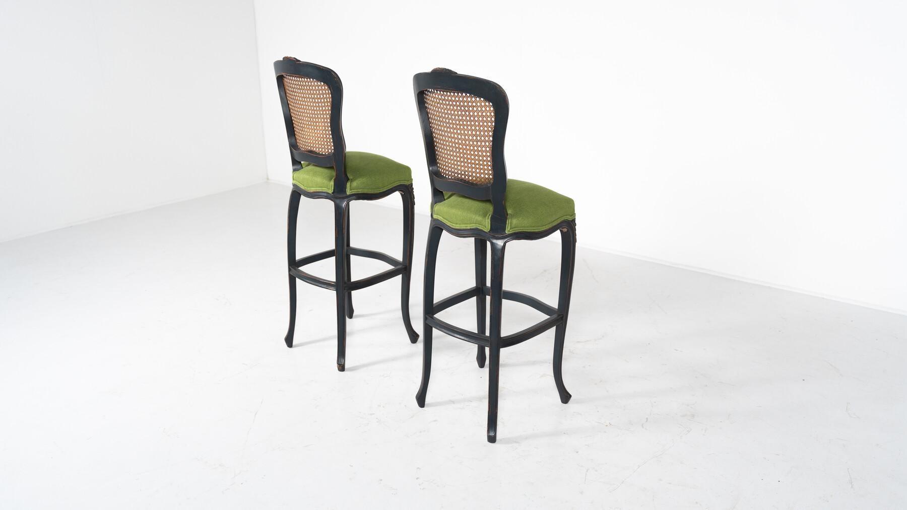 Contemporary  Bar Stool  Louis XV Style, Green Fabric, Belgium For Sale 4