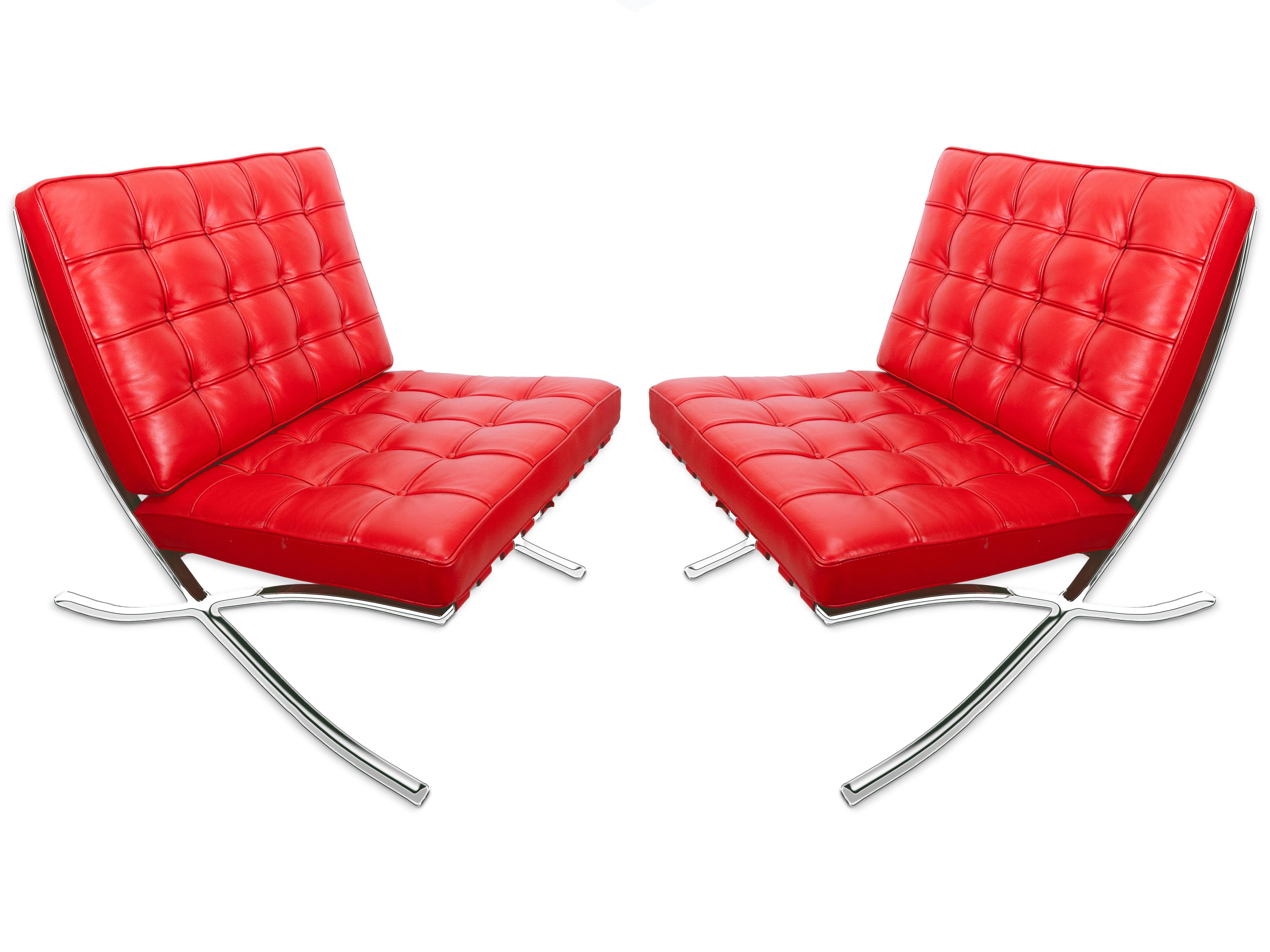 Coppia di sedie da salotto in stile contemporaneo in pelle rossa Ferrari e cromo in vendita 4