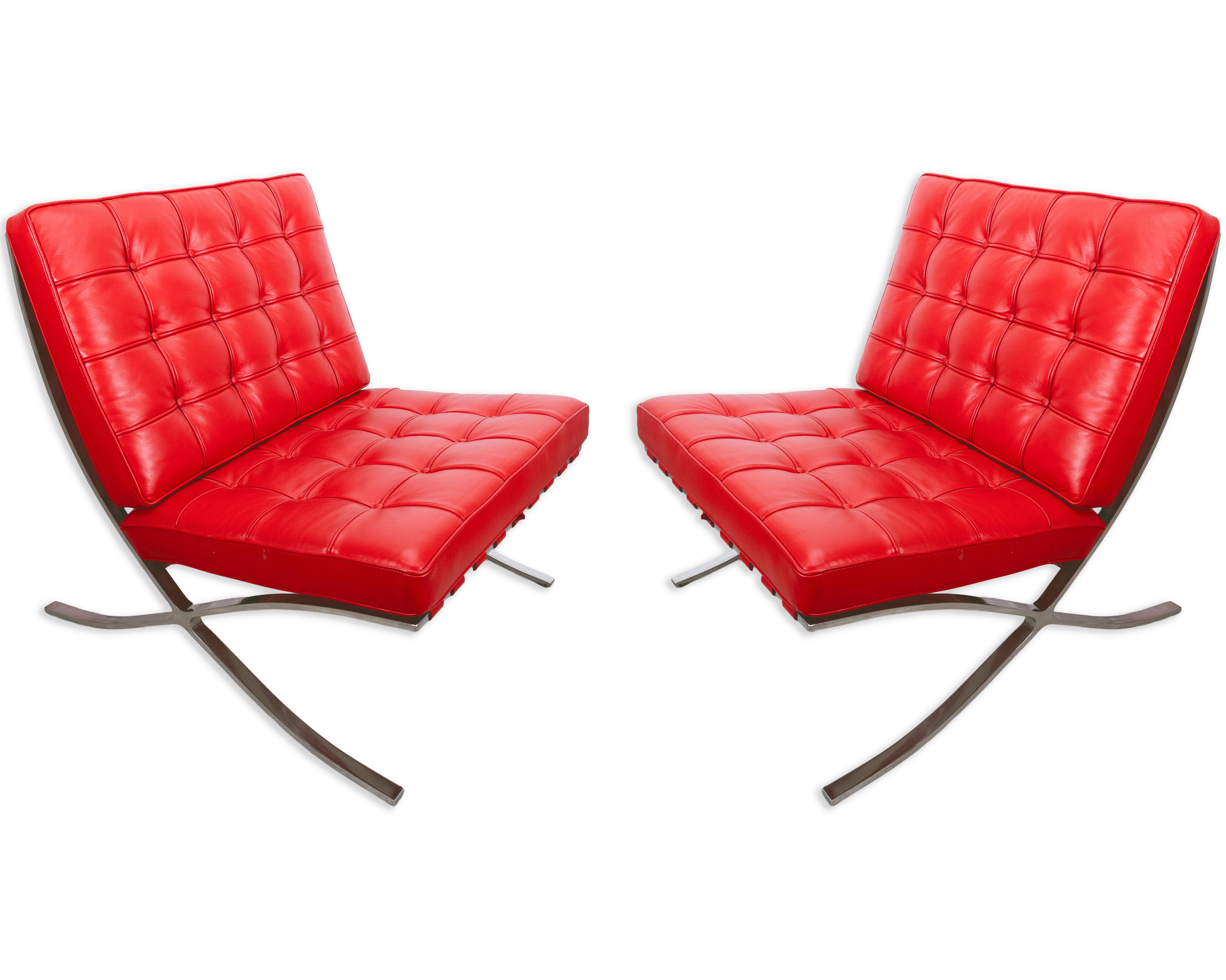 Coppia di sedie da salotto in stile contemporaneo in pelle rossa Ferrari e cromo in vendita 5