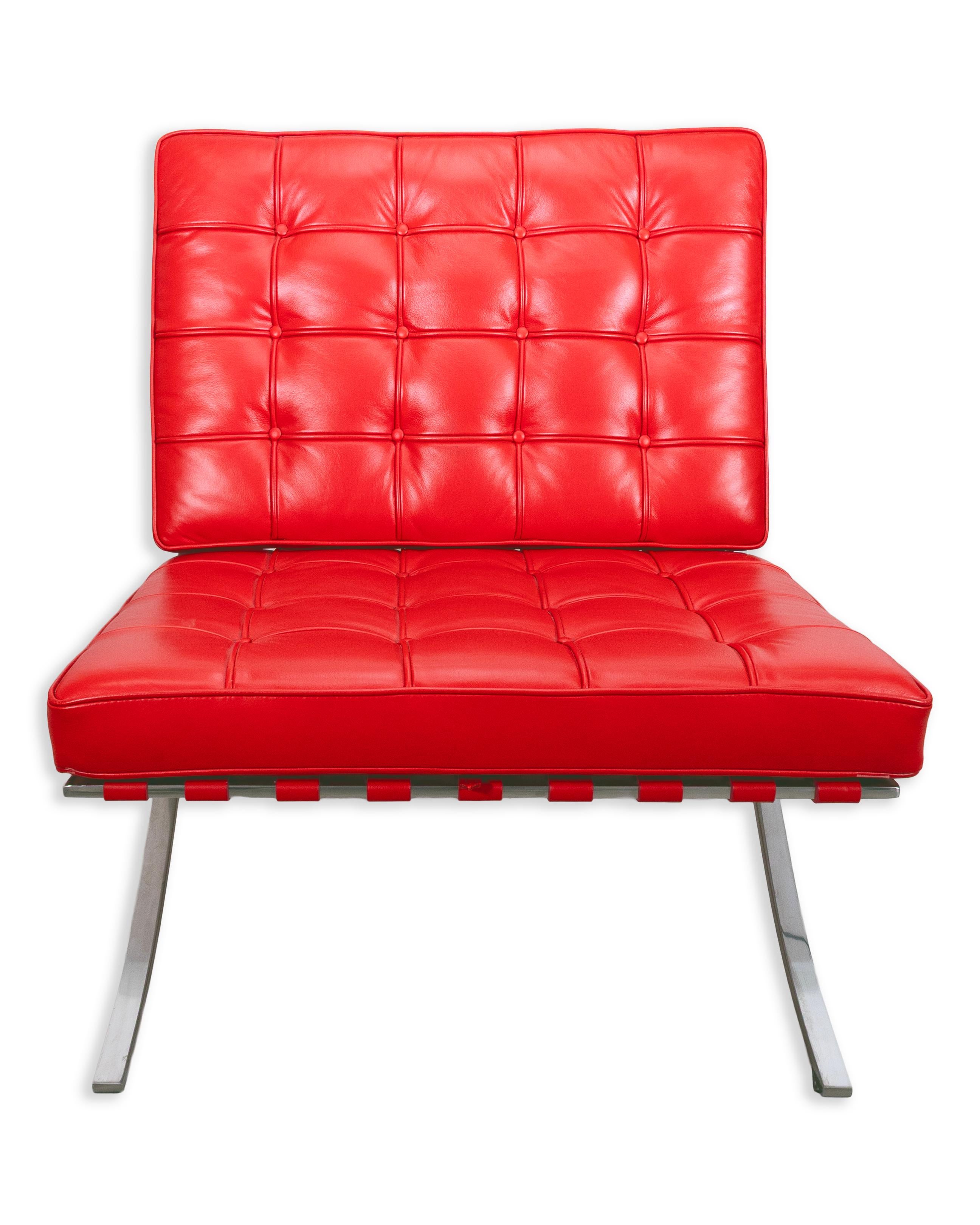 XX secolo Coppia di sedie da salotto in stile contemporaneo in pelle rossa Ferrari e cromo in vendita