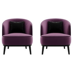 Pareja contemporánea de sillones barril de terciopelo berenjena-Mondo Design Studio Pareja contemporánea de sillones barril de terciopelo berenjena-Mondo Design Studio