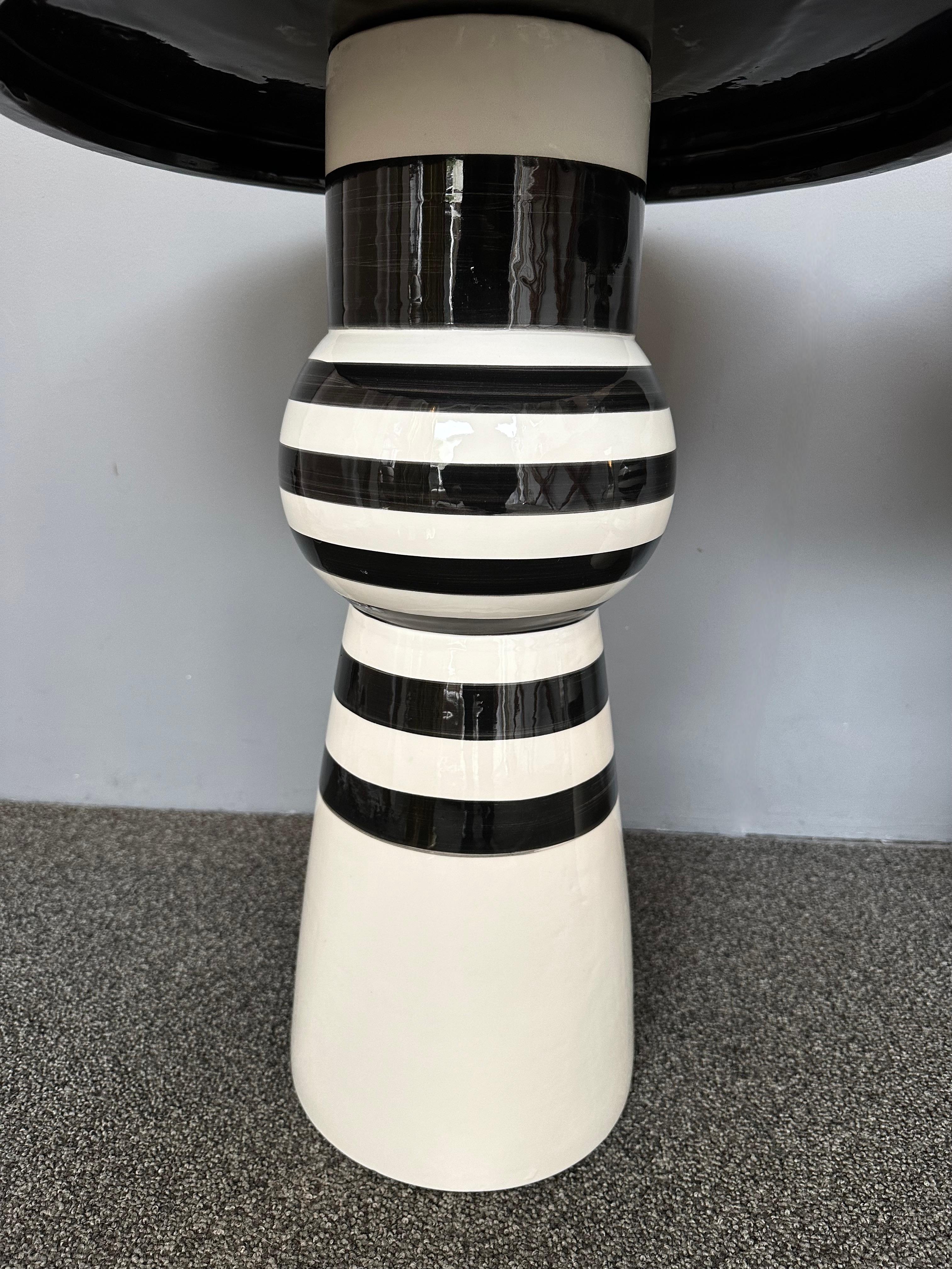 Contemporary Pair of Black and White Ceramic Stripe Side Tables. Italy For Sale 6