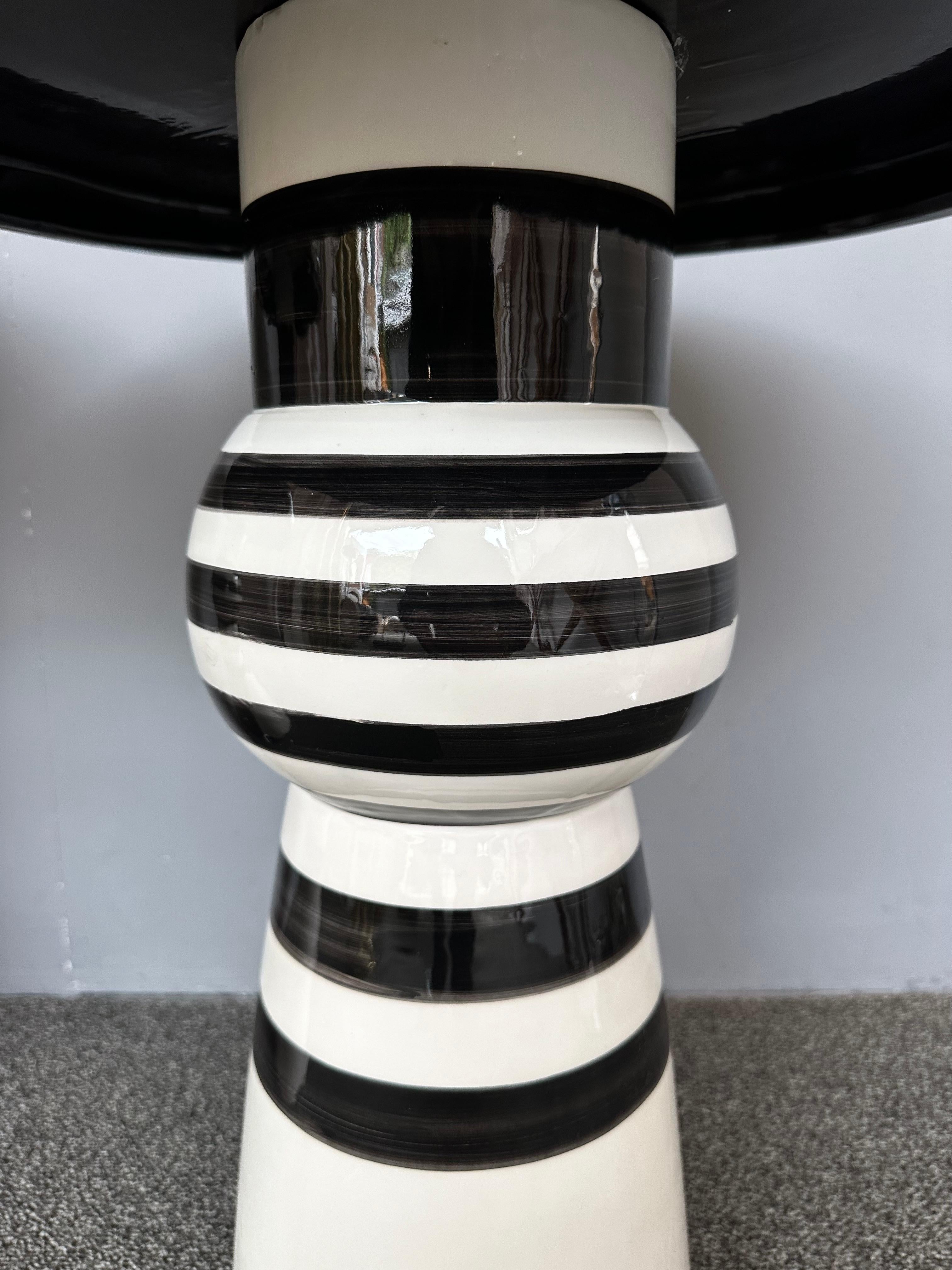 Contemporary Pair of Black and White Ceramic Stripe Side Tables. Italy For Sale 8