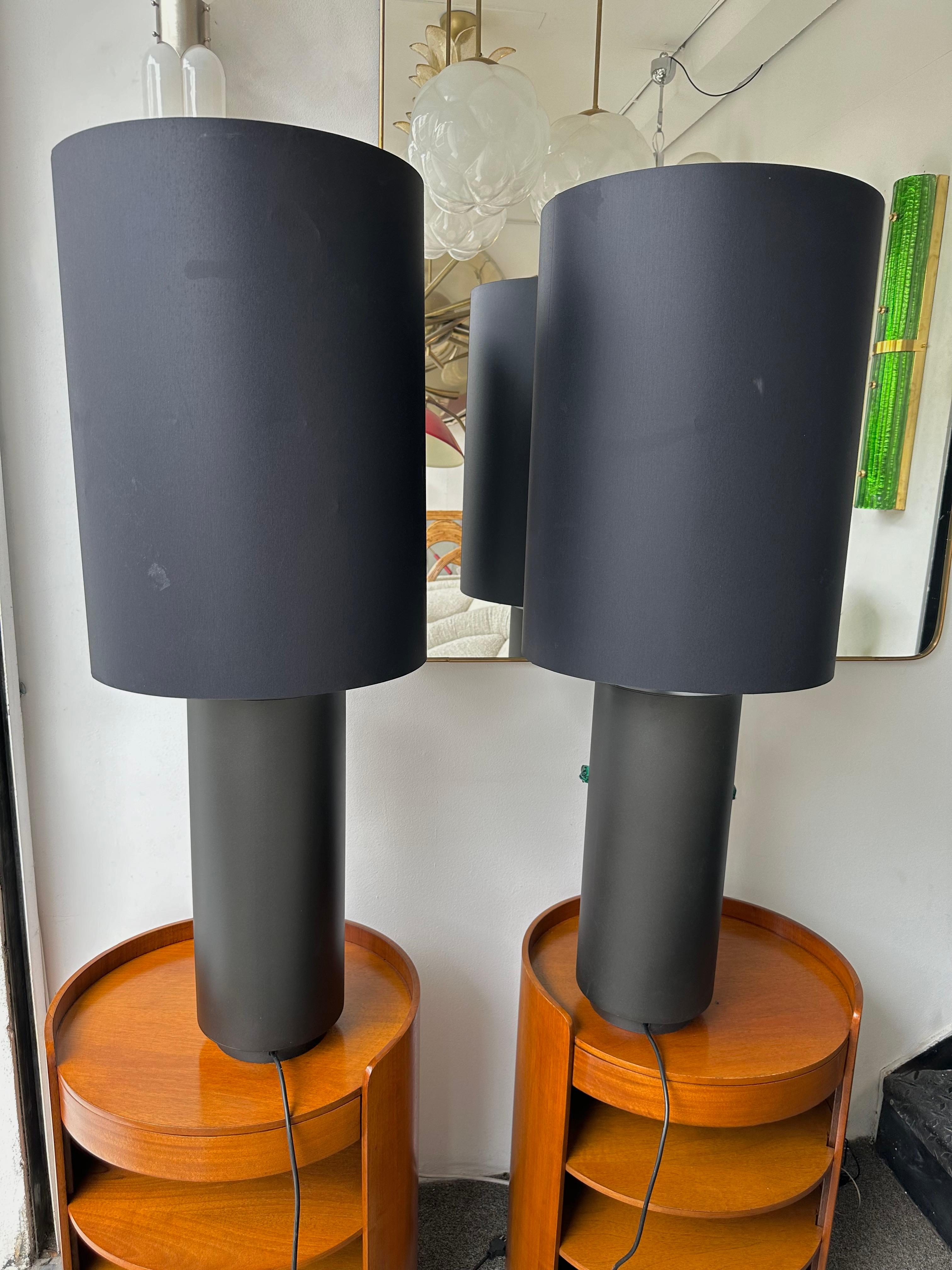 Contemporary Pair of Black Metal and Green Slag Glass Rock Lamps, Italy 2