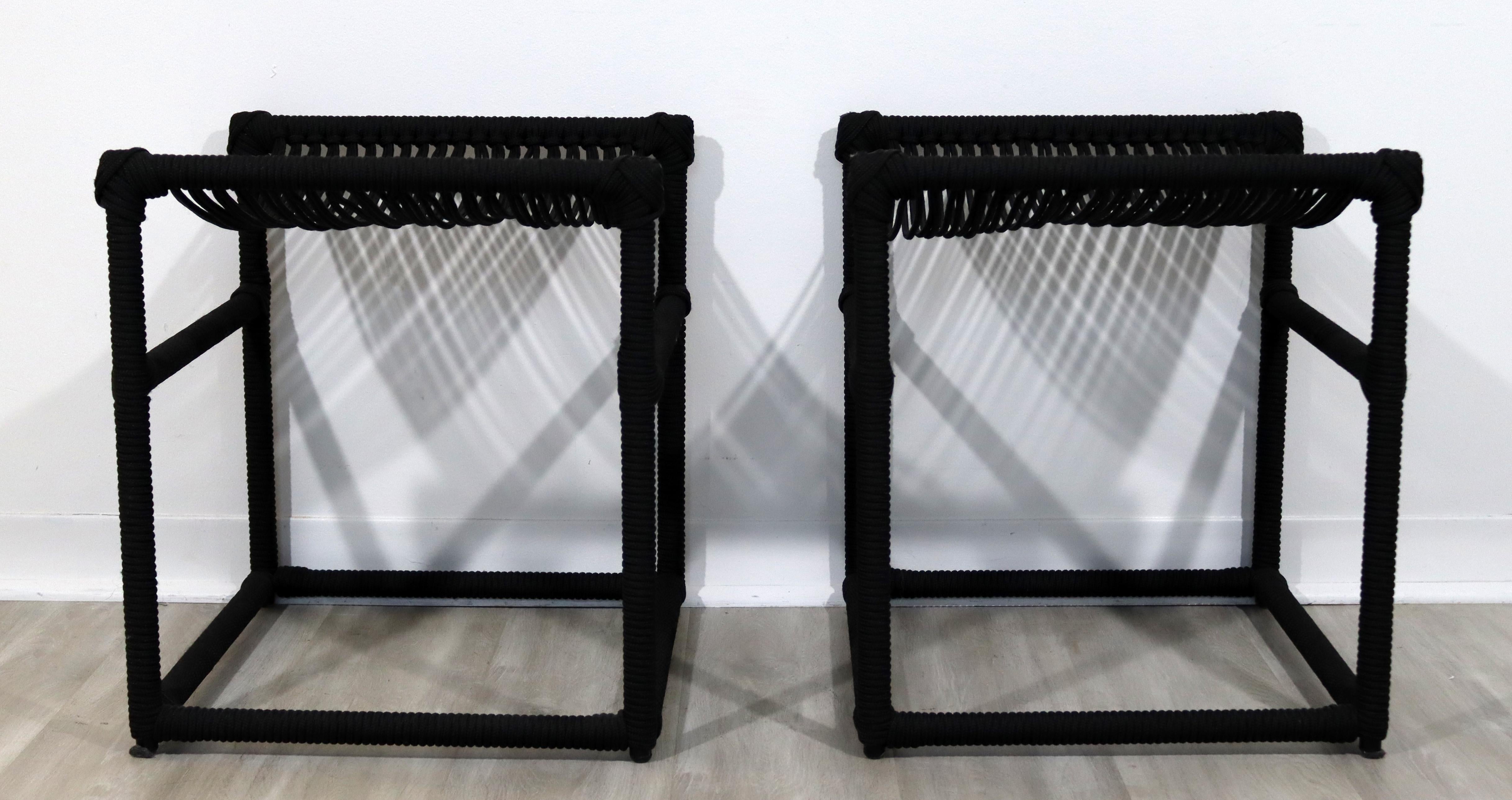Contemporary Pair of Black Rope Stools Bench Seats Ottomans In Good Condition In Keego Harbor, MI