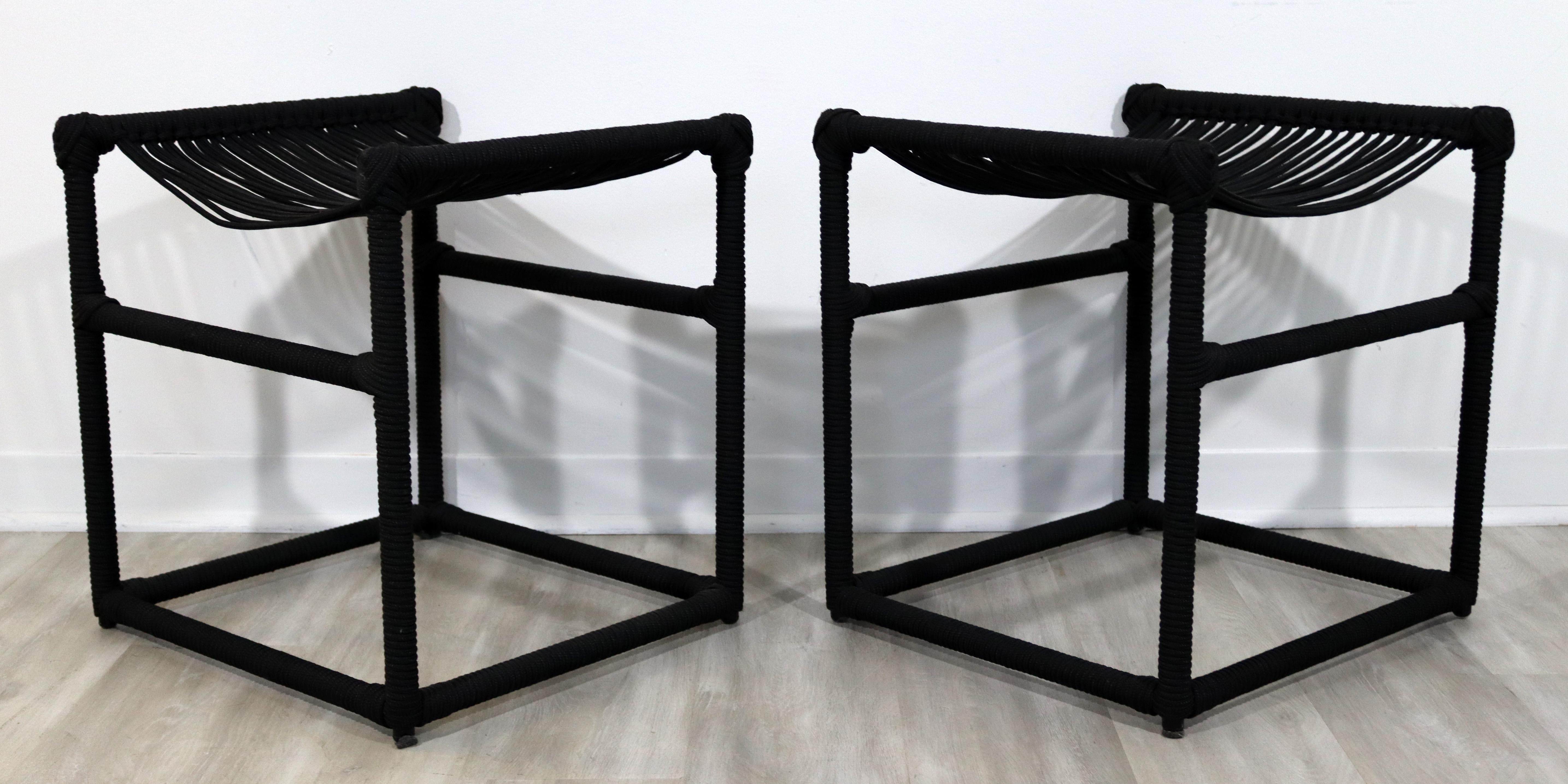 Late 20th Century Contemporary Pair of Black Rope Stools Bench Seats Ottomans