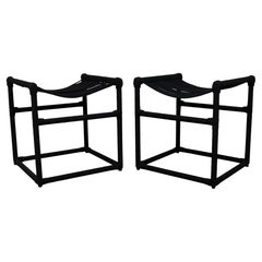 Contemporary Pair of Black Rope Stools Bench Seats Ottomans