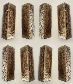 Contemporary Pair of Brass and Cola Folded Leaf Murano Glass Sconces, Italy