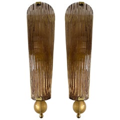 Contemporary Pair of Brass and Cola Gold Leaf Murano Glass Sconces, Italy