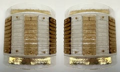 Contemporary Pair of Brass and Cola Gold Leaf Murano Glass Sconces, Italy