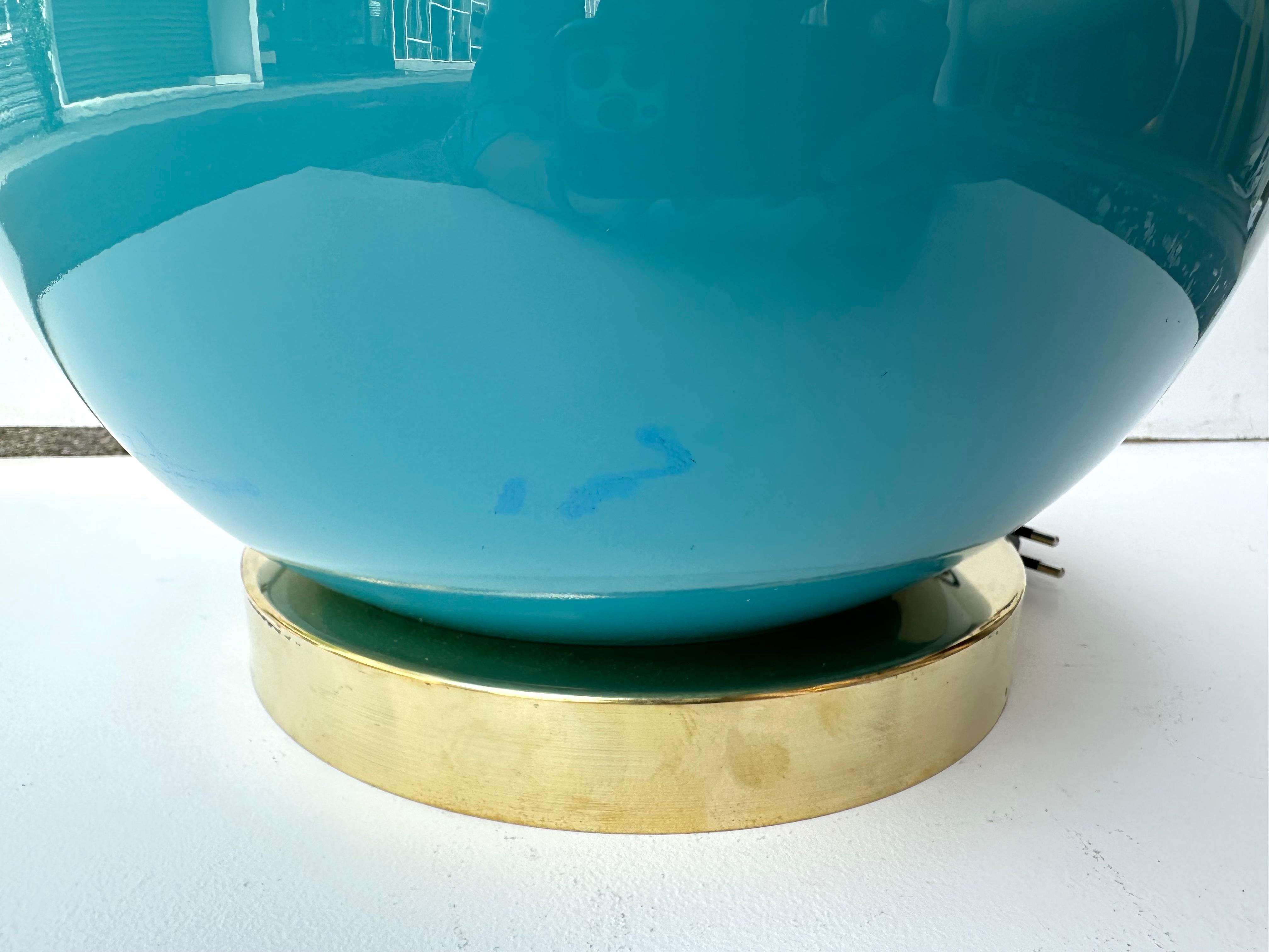 Contemporary Pair of Brass and Colored Bulb Murano Glass Lamps, Italy For Sale 4