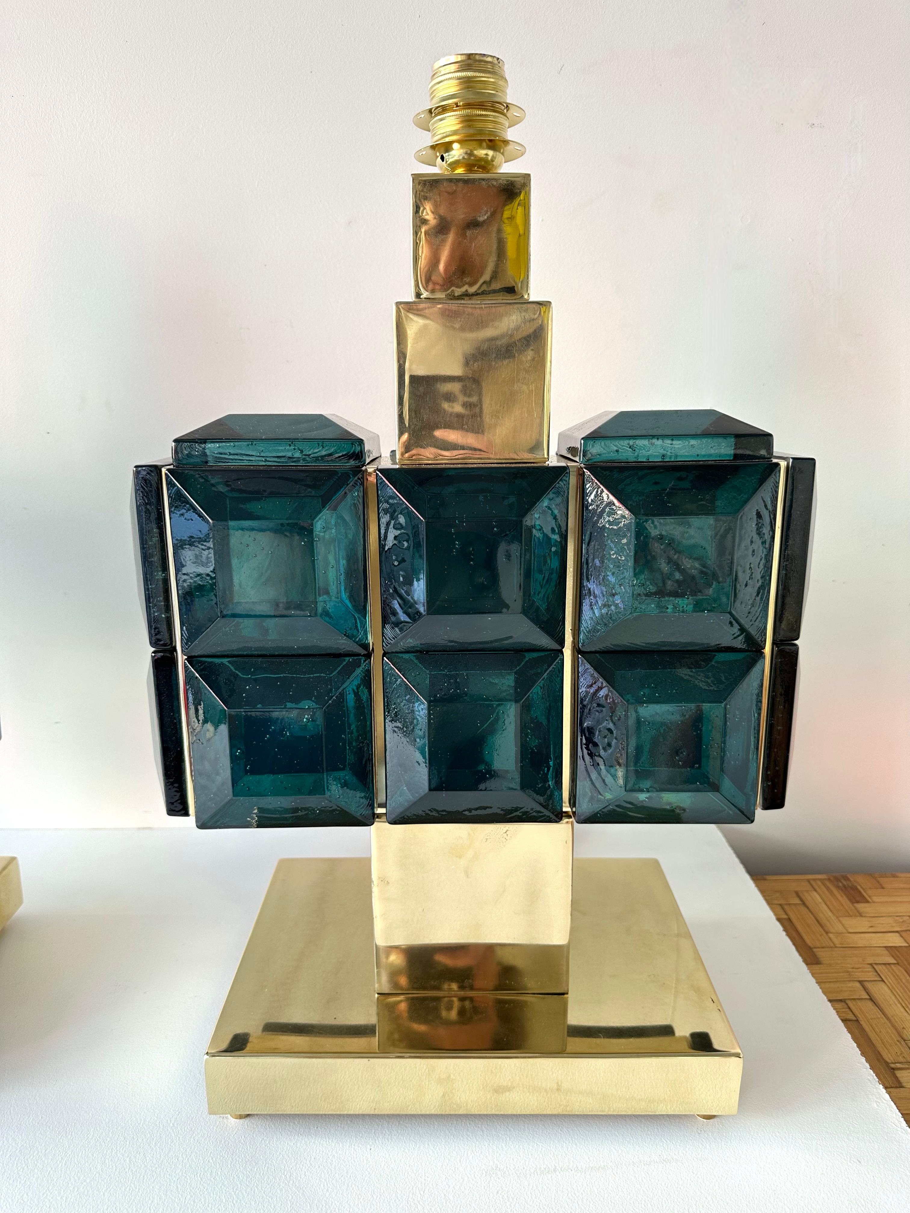 Contemporary Pair of Brass and Diamonds Murano Glass Lamps, Italy In New Condition For Sale In SAINT-OUEN, FR
