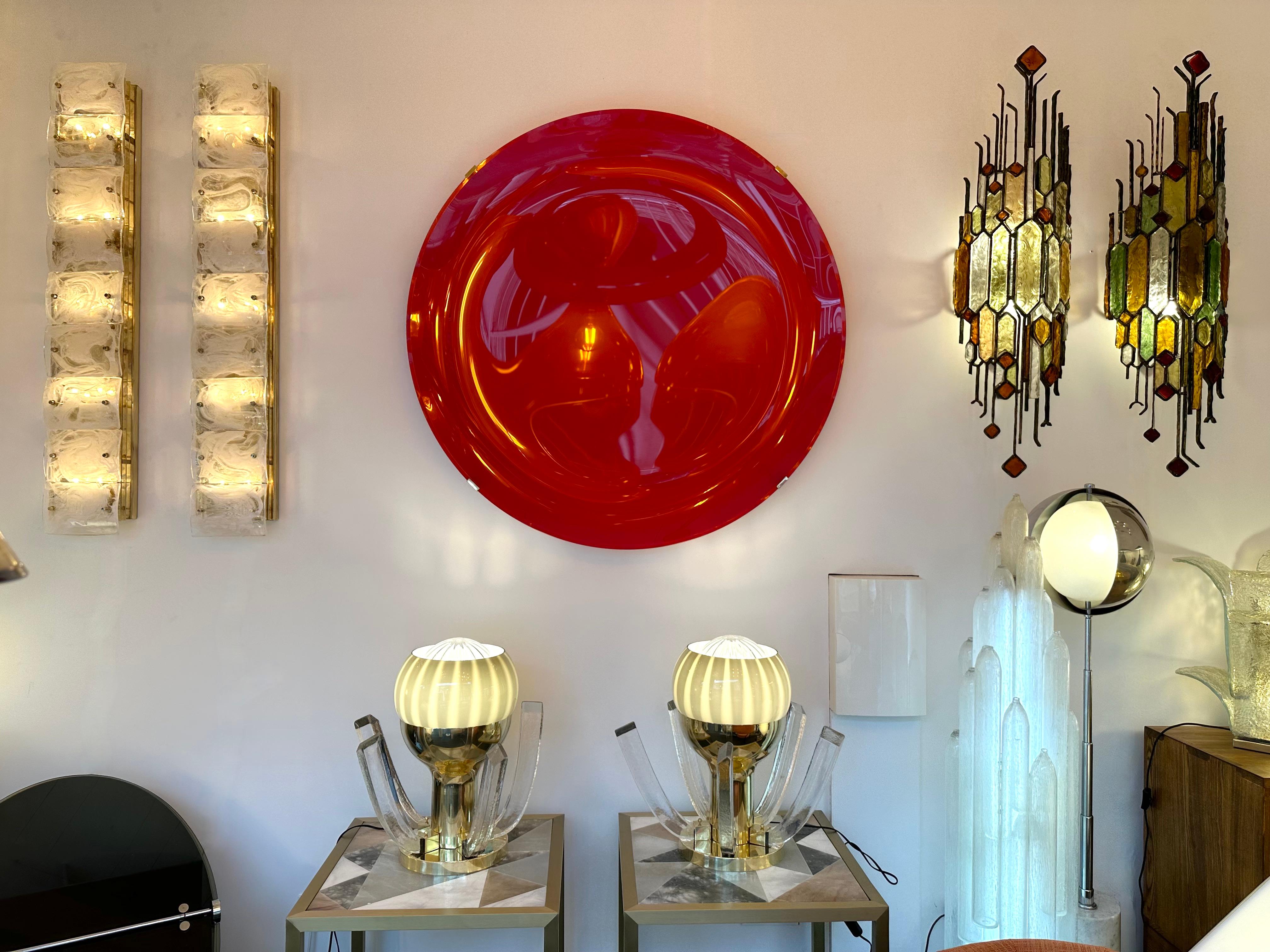 italien Paire de lampes contemporaines en laiton et verre de Murano gris, Italie en vente