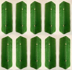 Contemporary Pair of Brass and Green Folded Leaf Murano Glass Sconces, Italy