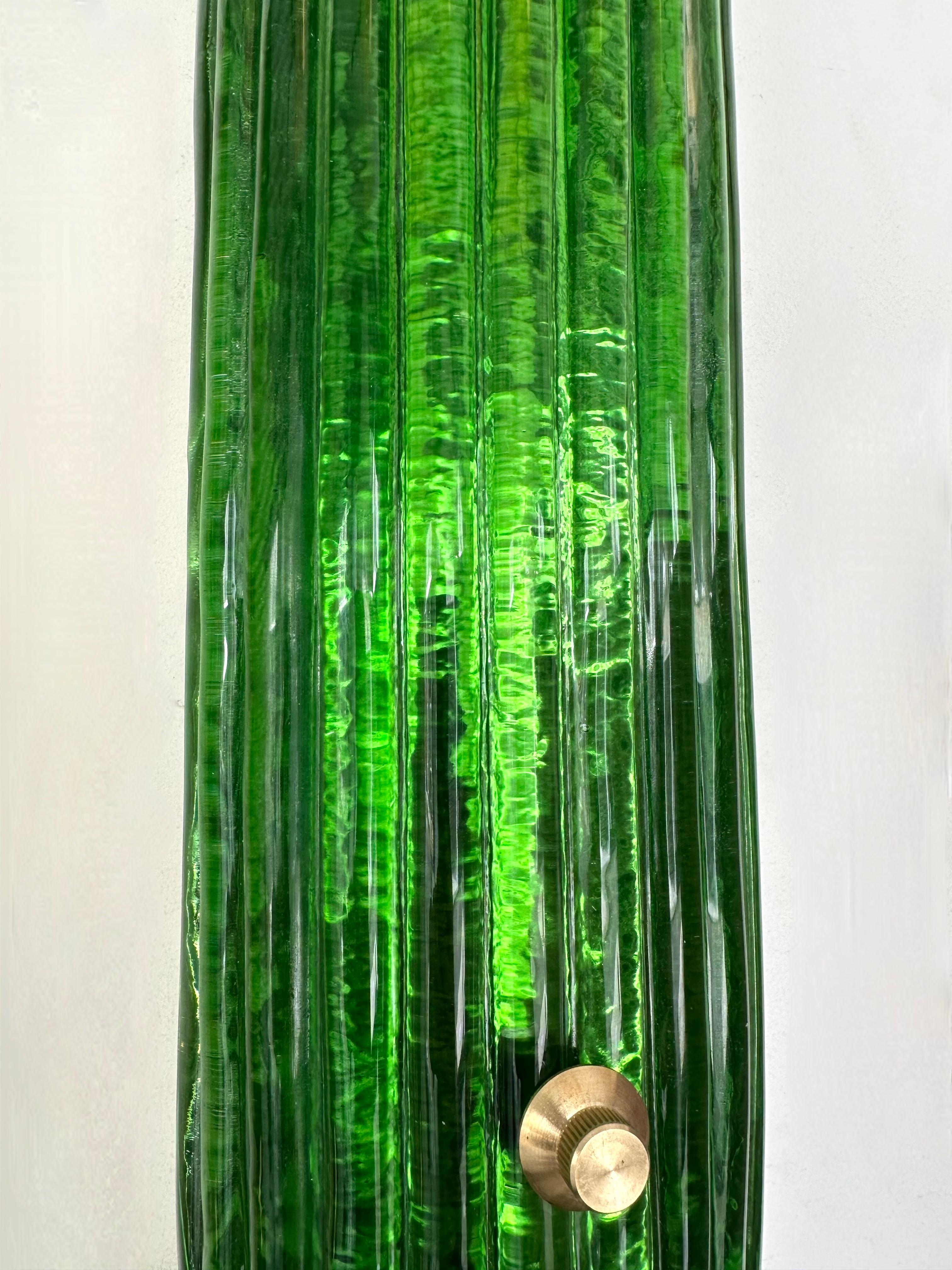 Contemporary Pair of Brass and Green Murano Glass Sconces, Italy For Sale 6
