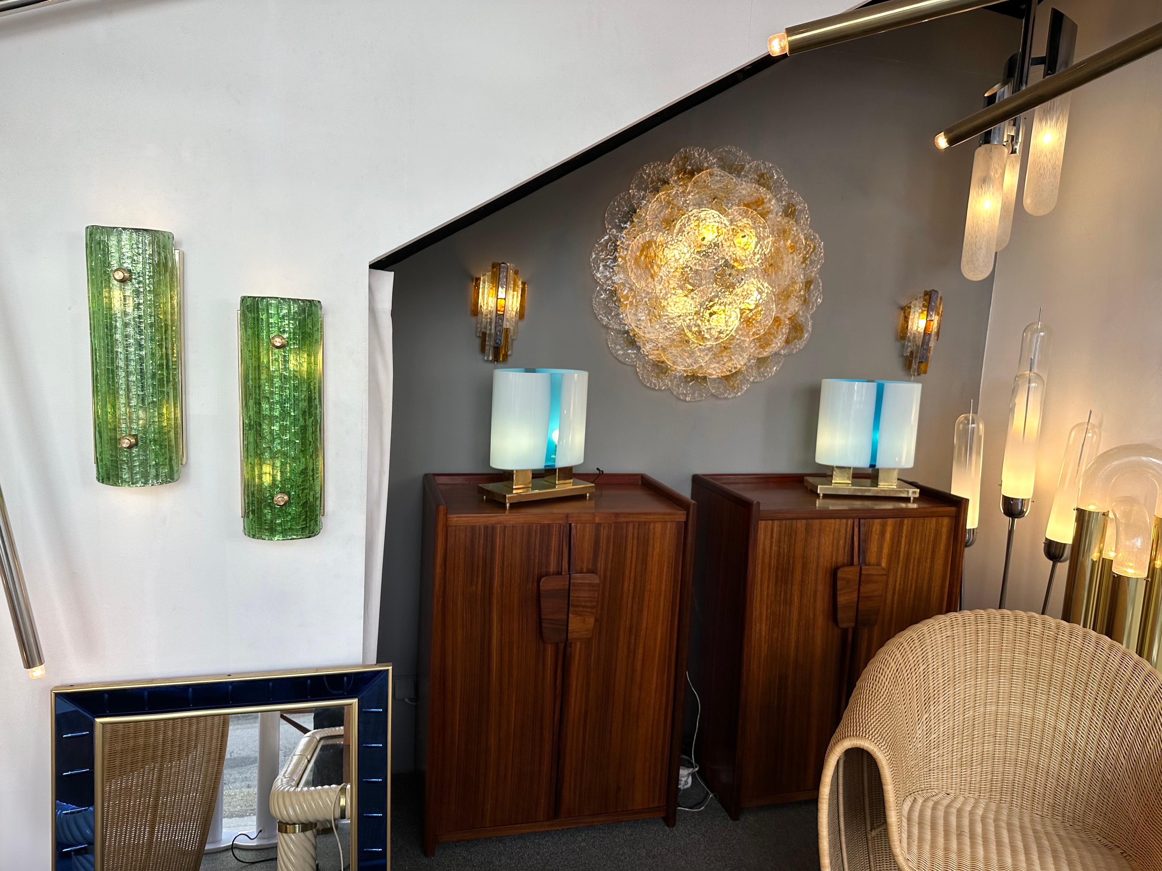 Contemporary Pair of Brass and Green Murano Glass Sconces, Italy In New Condition In SAINT-OUEN, FR
