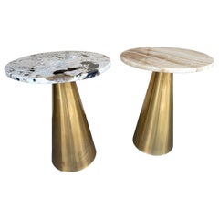 Contemporary Pair of Brass and Marble Side Table, Italy