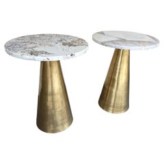 Contemporary Pair of Brass and Marble Side Table, Italy