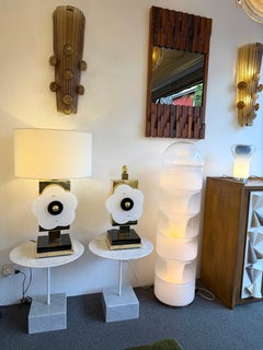 Contemporary Pair of Brass and Murano Glass Big Flowers Lamps, Italy