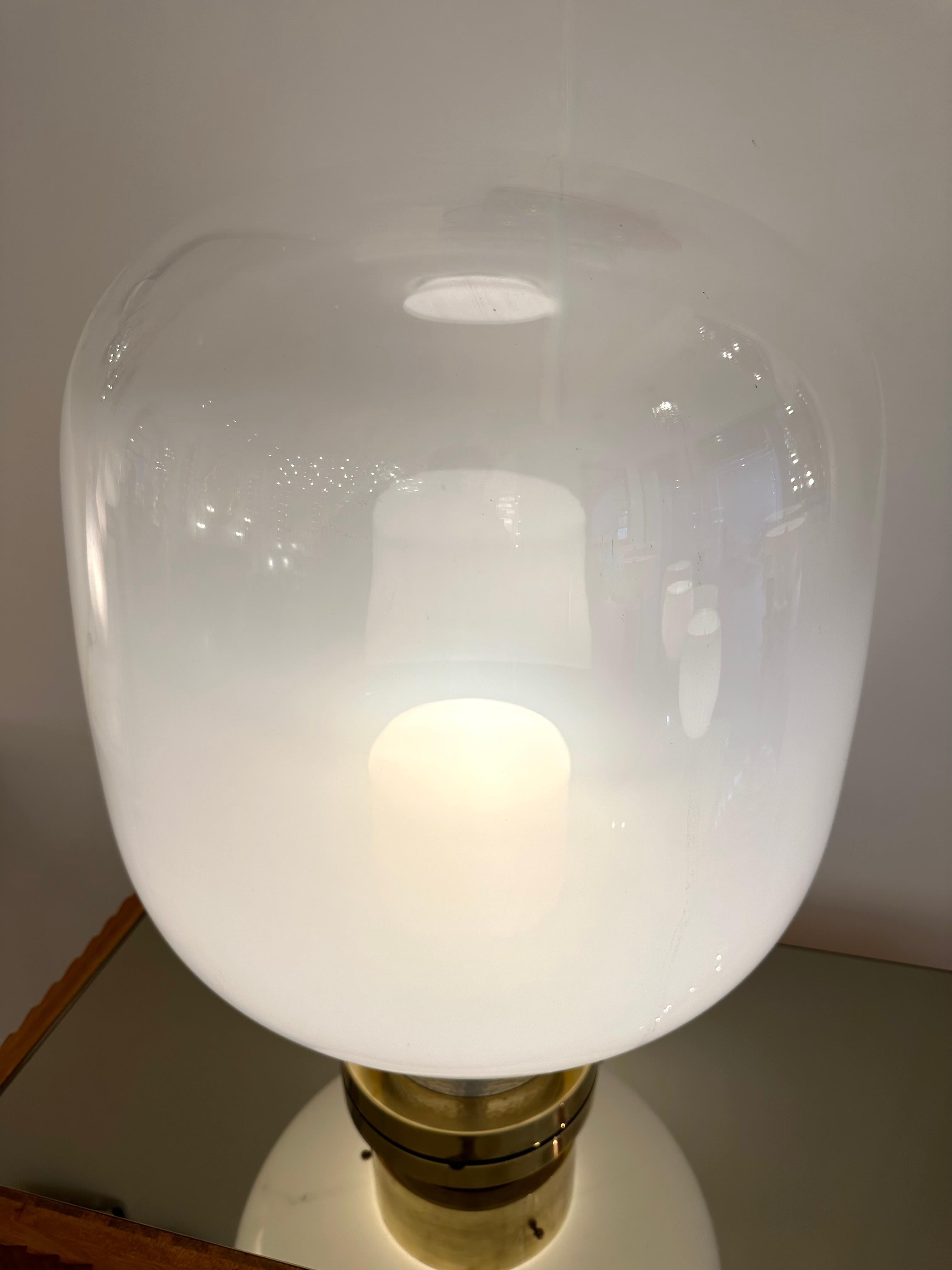 Mid-Century Modern Contemporary Pair of Brass and Murano Glass Bubble Balloon Lamps, Italy For Sale