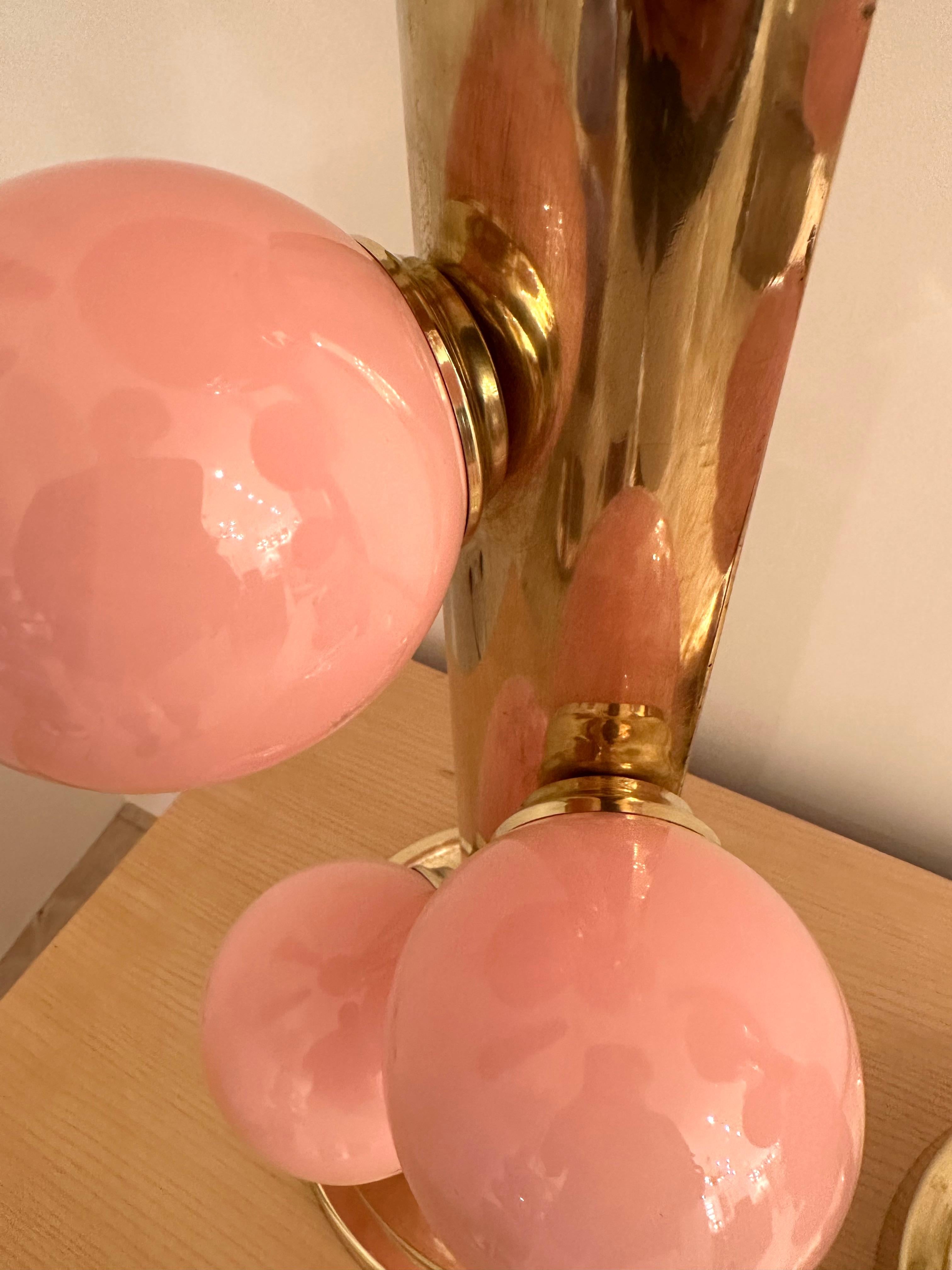 Contemporary Pair of Brass and Murano Glass Bubble Gum Lamps, Italy For Sale 8