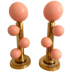 Paire contemporaine de lampes Bubble Gum en laiton et verre de Murano, Italie