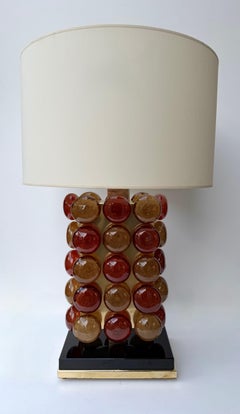 Contemporary Pair of Brass and Murano Glass Macaroons Lamps, Italy