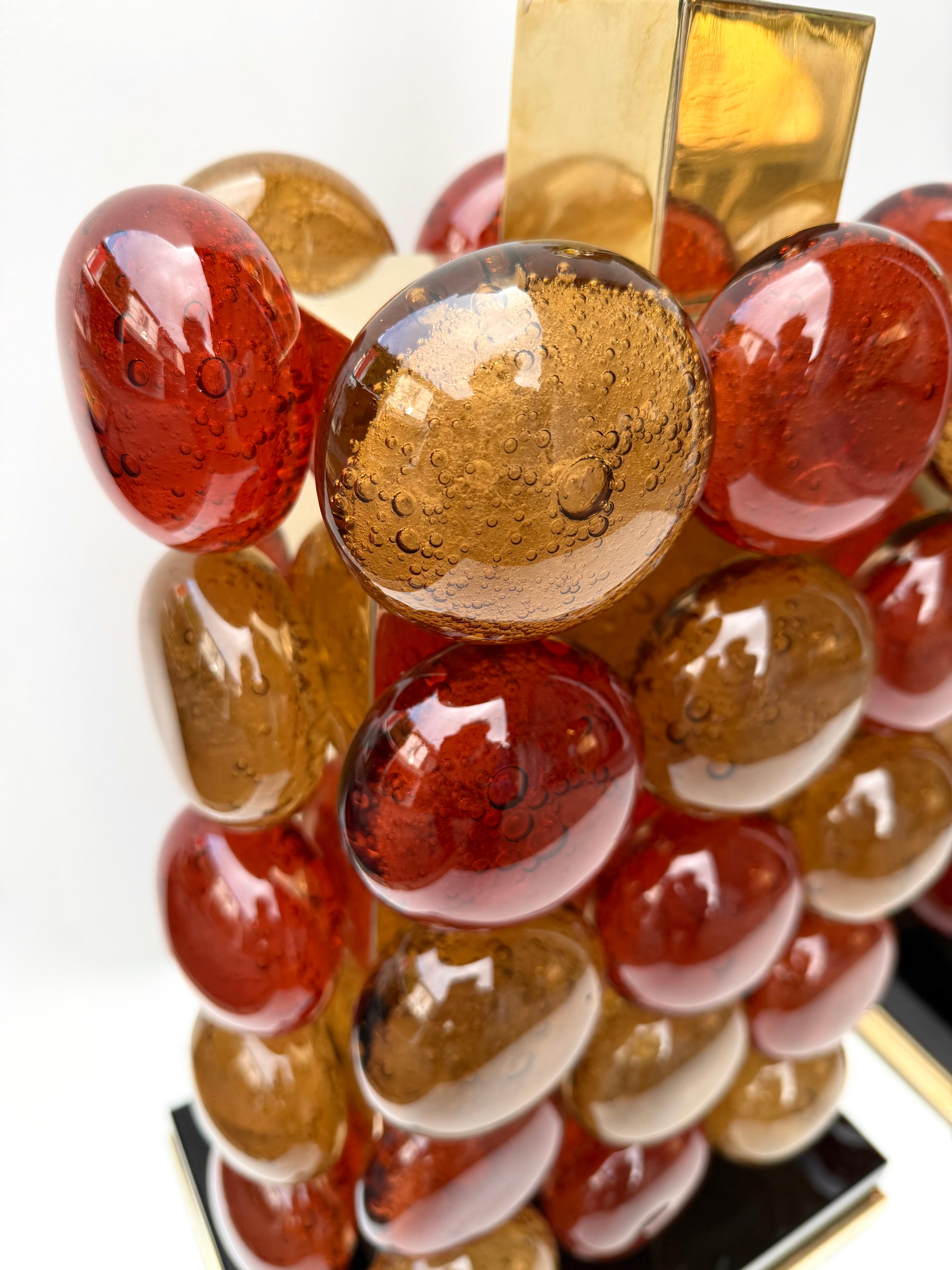 Contemporary Pair of Brass and Murano Glass Macaroons Lamps, Italy For Sale 2