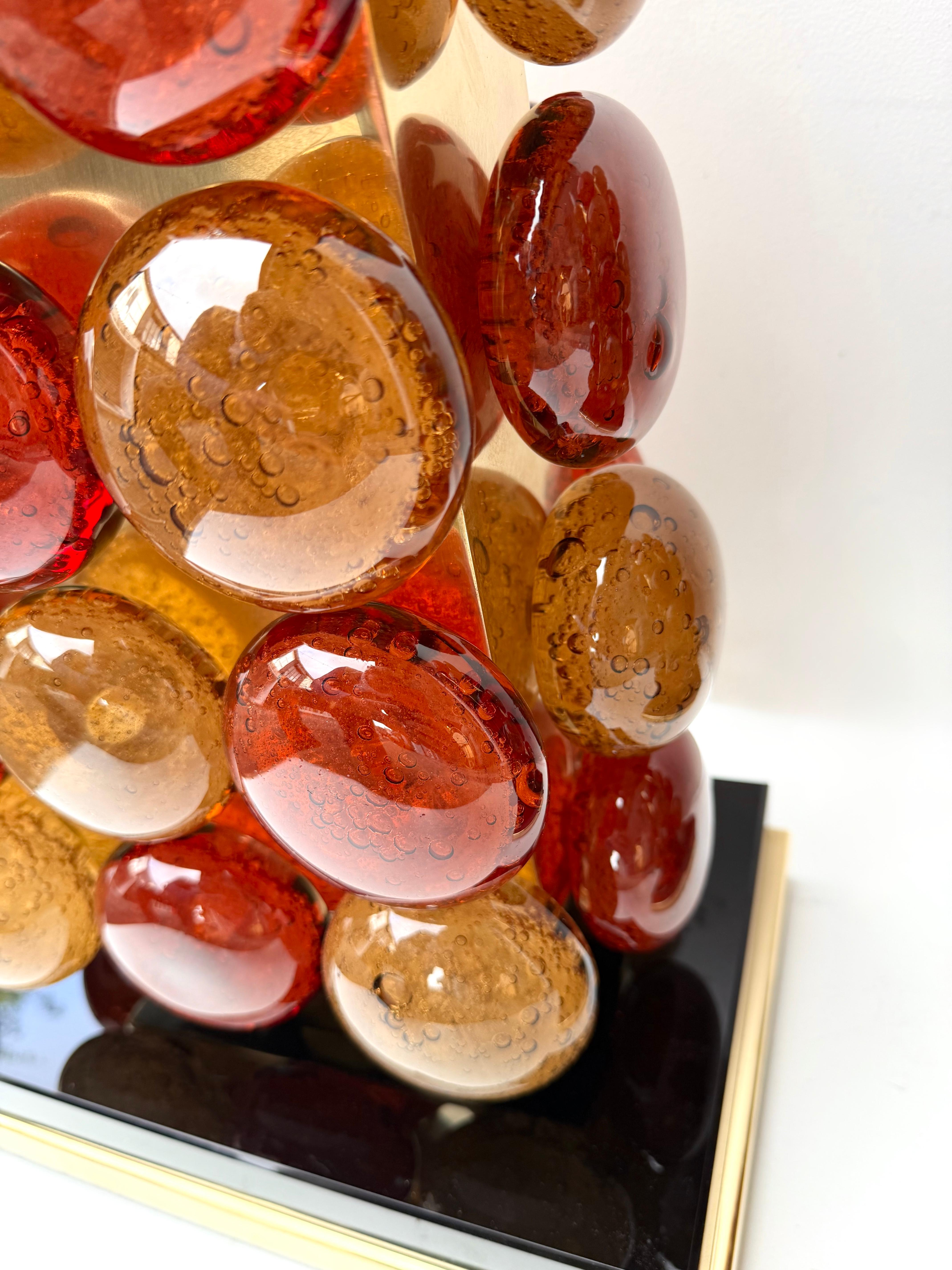 Contemporary Pair of Brass and Murano Glass Macaroons Lamps, Italy For Sale 4