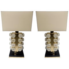 Contemporary Pair of Brass and Murano Glass Macaroons Lamps, Italy