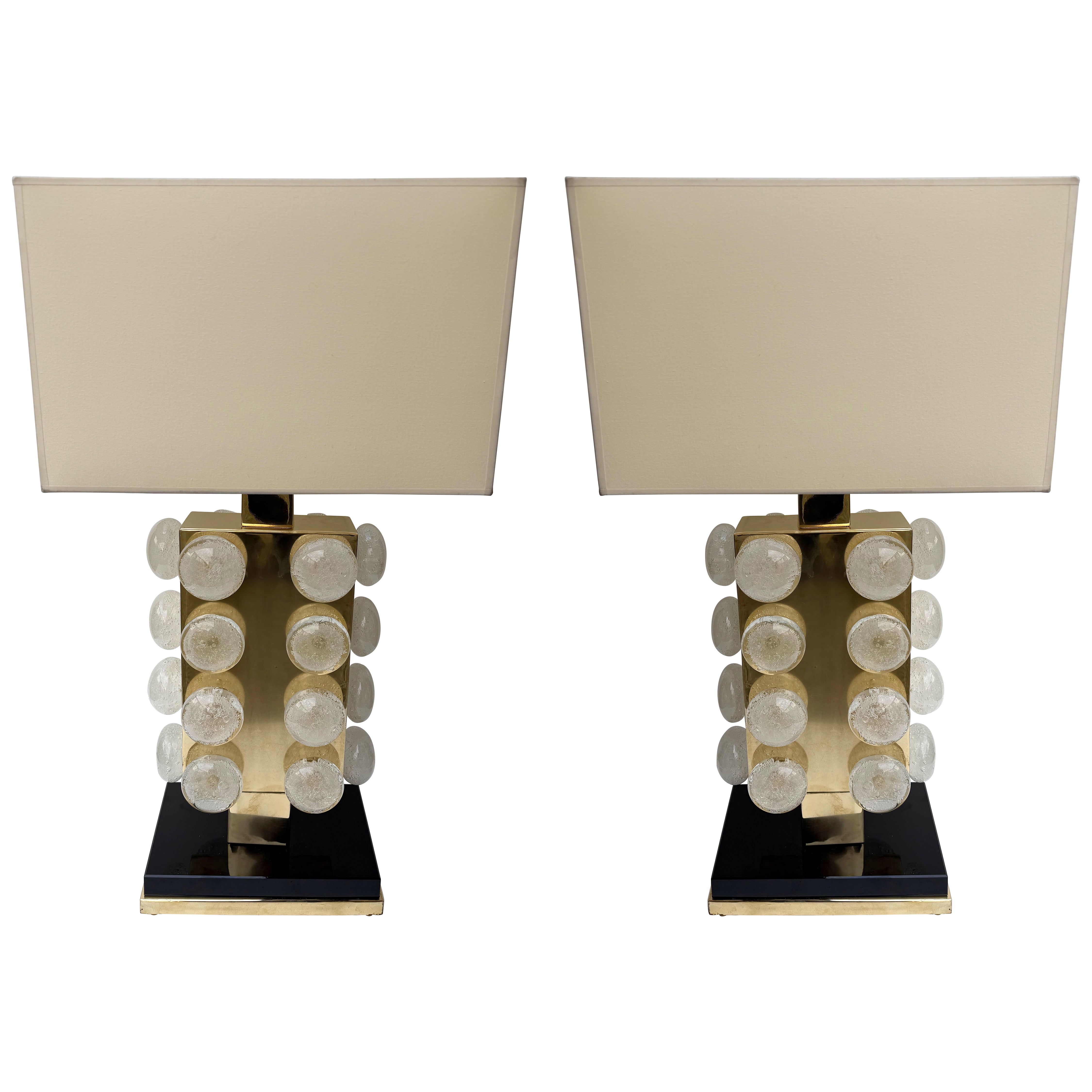 Zeitgenössisches Paar Makronenlampen aus Messing und Murano-Glas, Italien