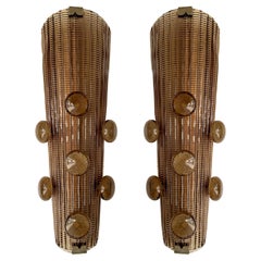Contemporary Pair of Brass and Murano Glass Macaroons Sconces, Italy